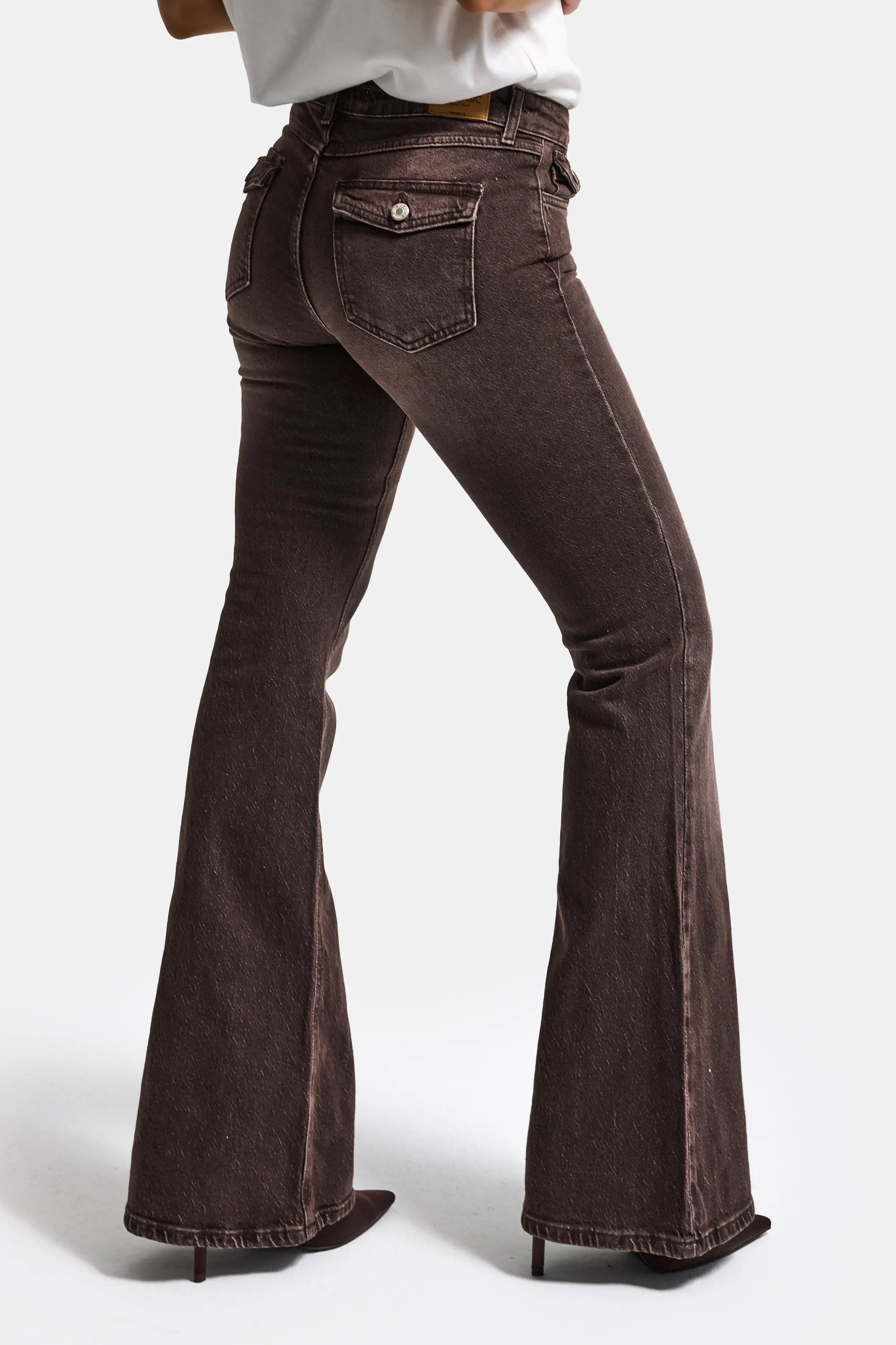 Kadın Kahverengi 2s6-16 SLN05 Mid Rise Flare Fit Esnek Kumaş Denim Jean