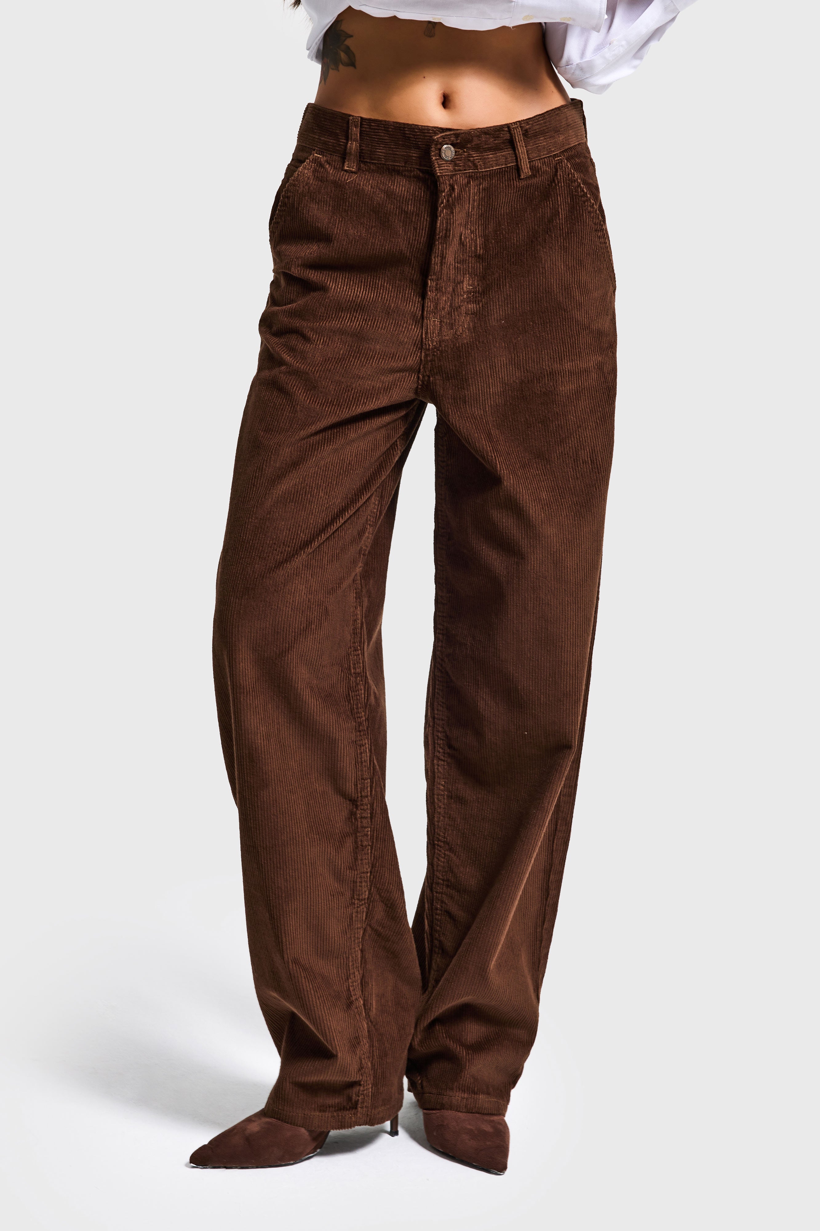 Kadın Kahverengi 8-26w5-42 Skater Fit Fitilli Velvet Kadife Kumaş Pantolon