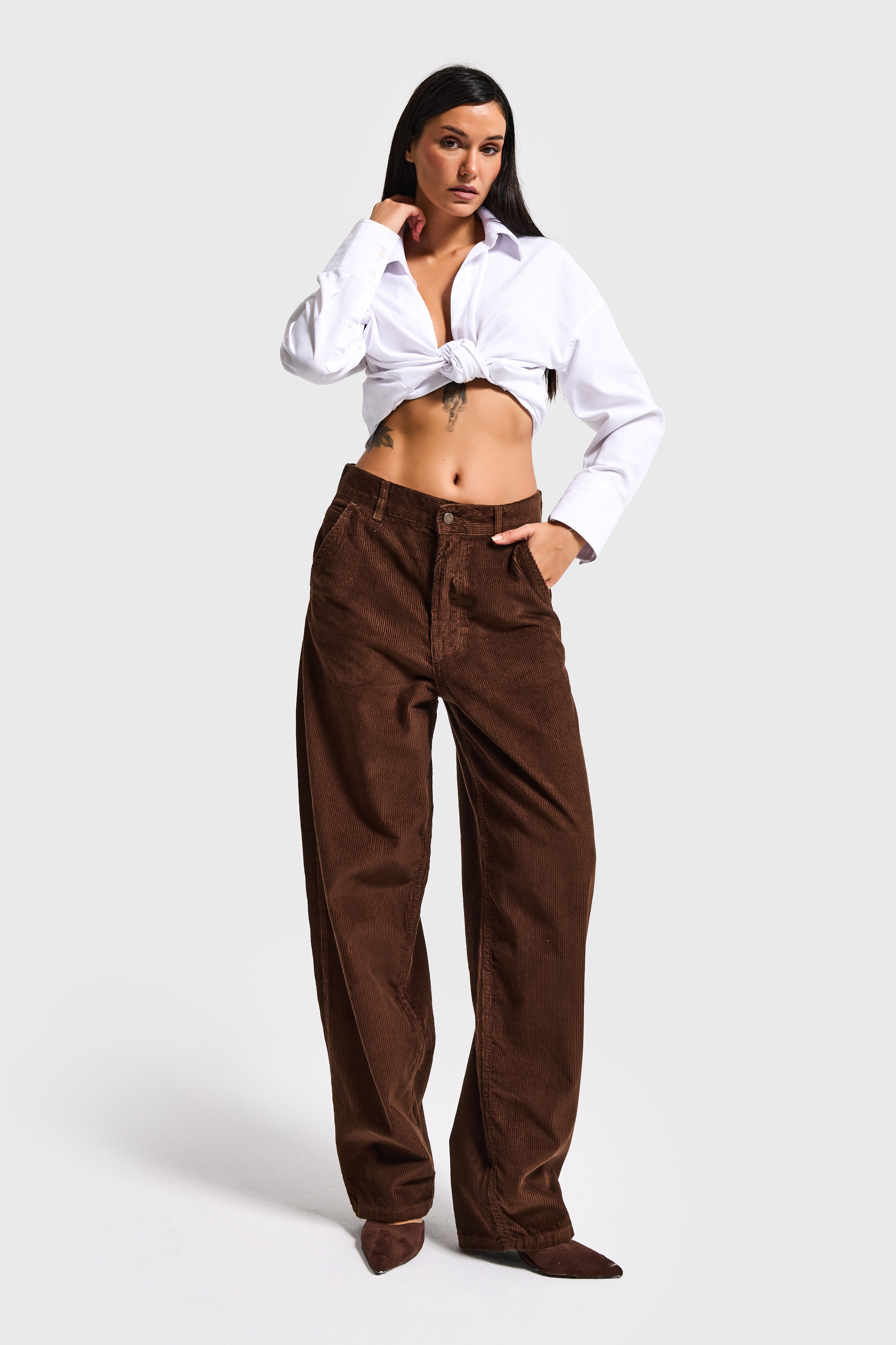 Kadın Kahverengi 8-26w5-42 Skater Fit Fitilli Velvet Kadife Kumaş Pantolon