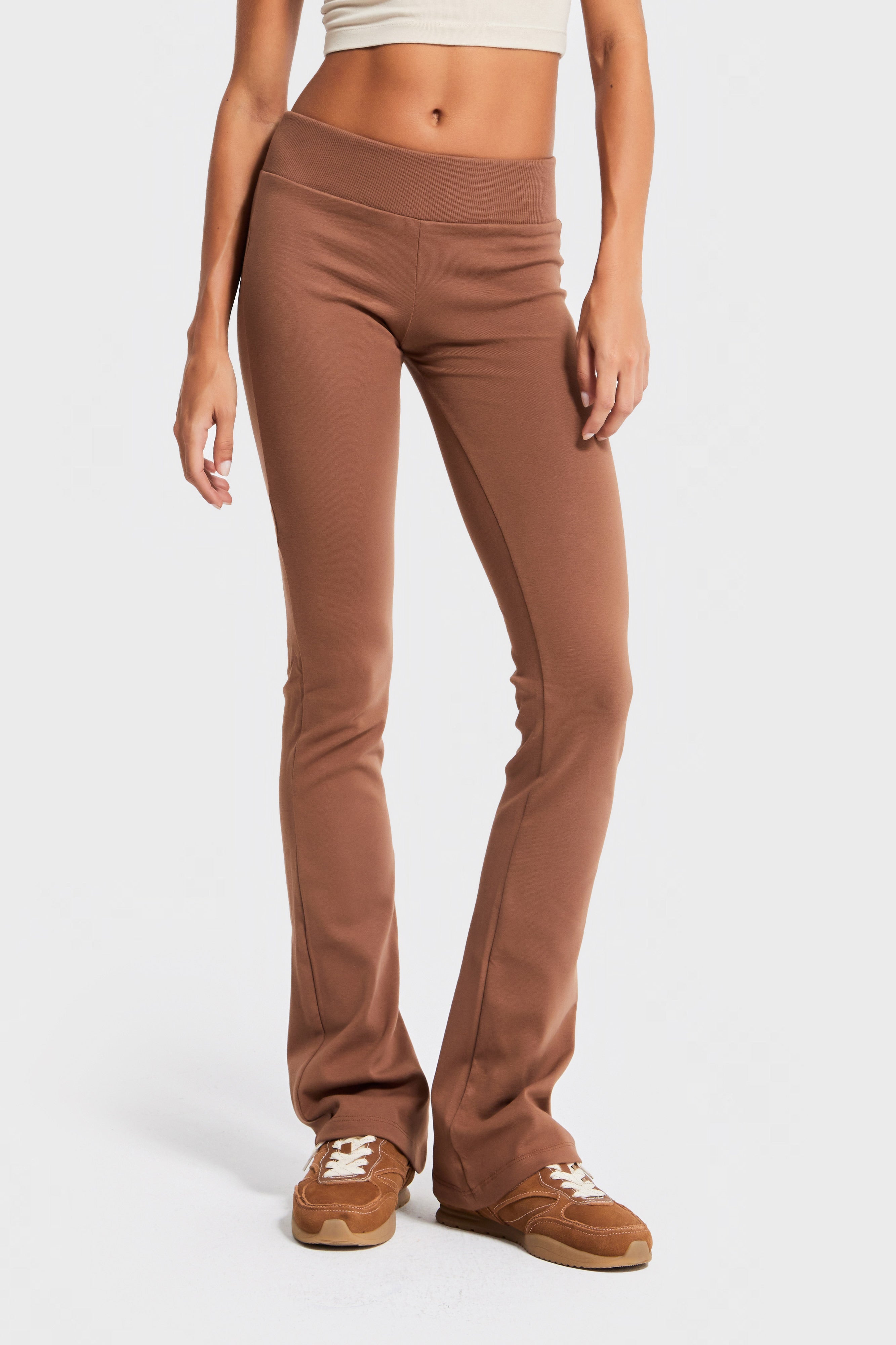 Женские коричневые брюки-клеш из суперэластичной ткани S5-81 Slim Fit