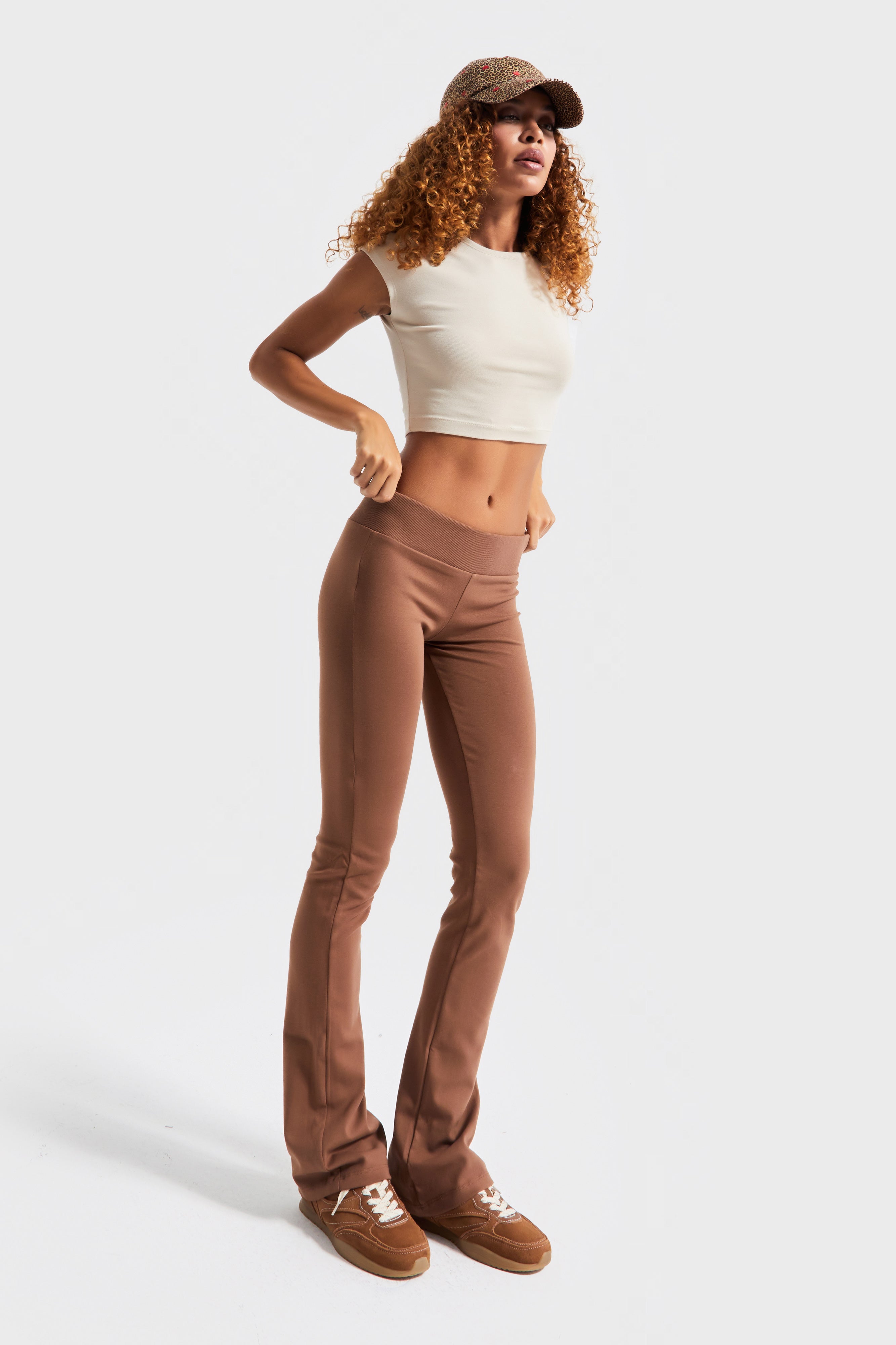 Kadın Kahverengi s5-81 Slim Fit Süper Esnek Kumaş Flare Fit Pantolon