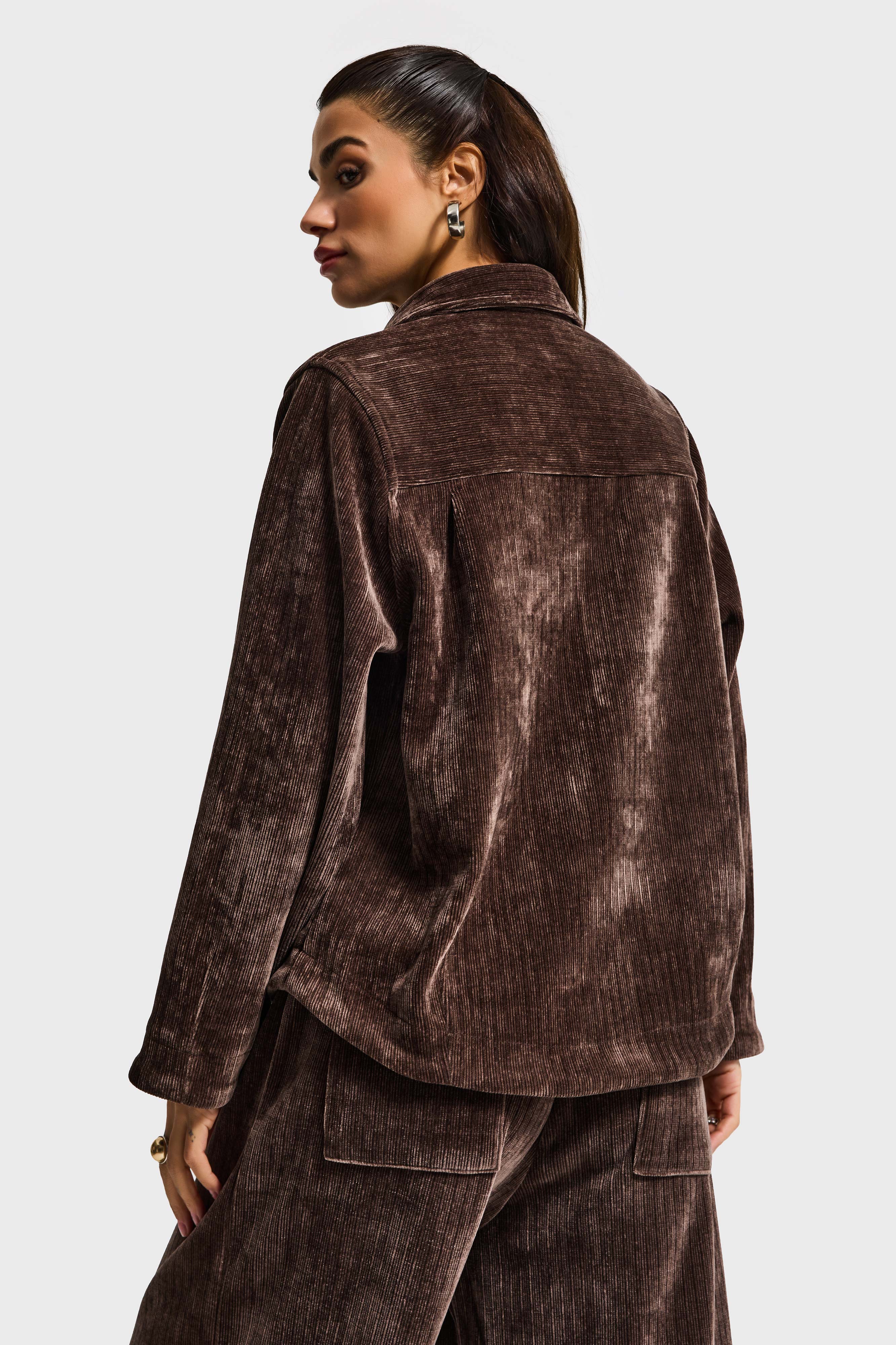 Kadın Kahverengi w5-16 Oversize Velvet Kadife Kumaş Ceket