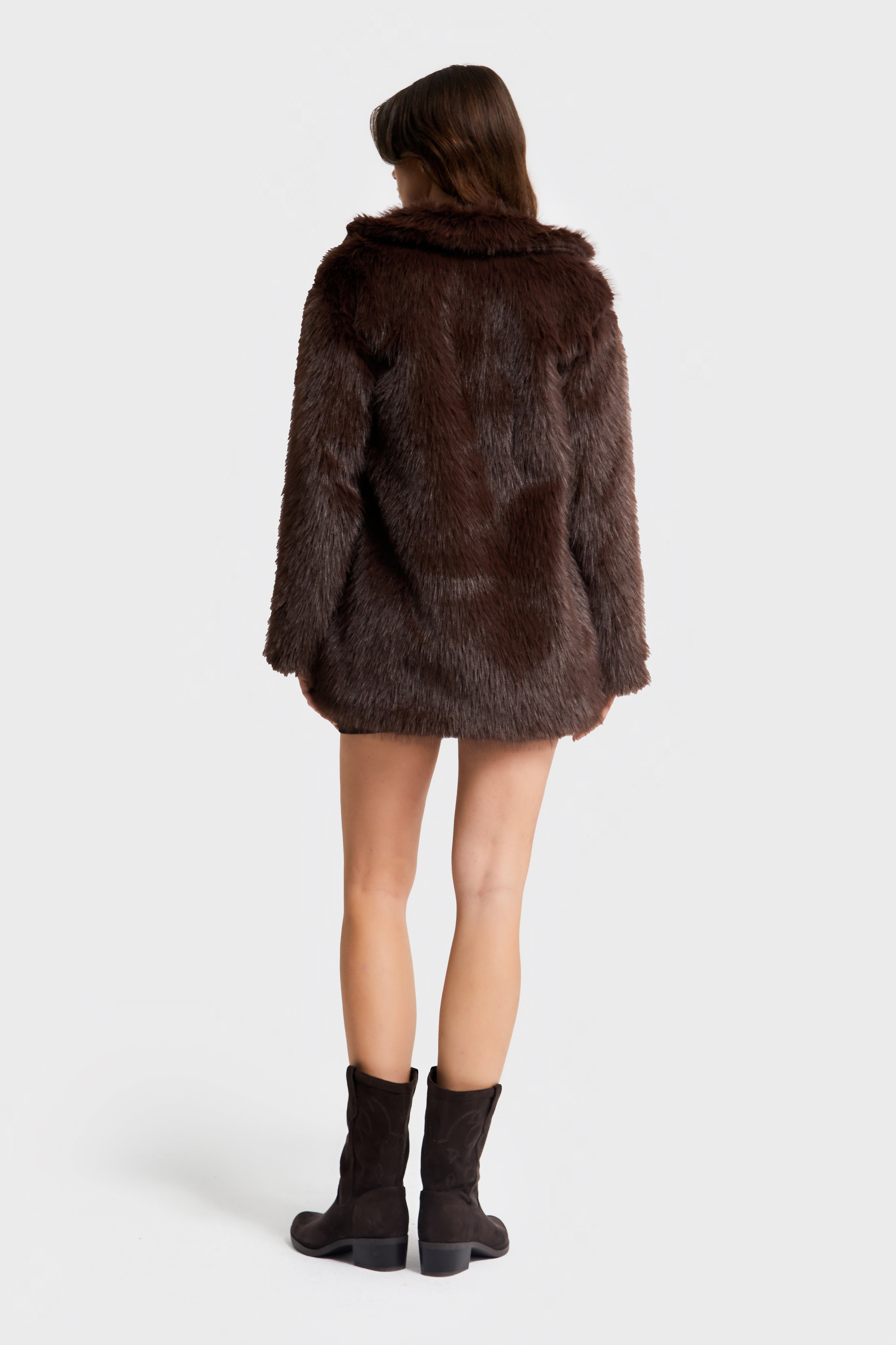 Kadın Kahverengi w5-16 Özel Kumaş Kürk Mont Kaban