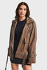 Women's Brown w5-16 Special Wash Loose Fit Leather Fabric Design Jacket