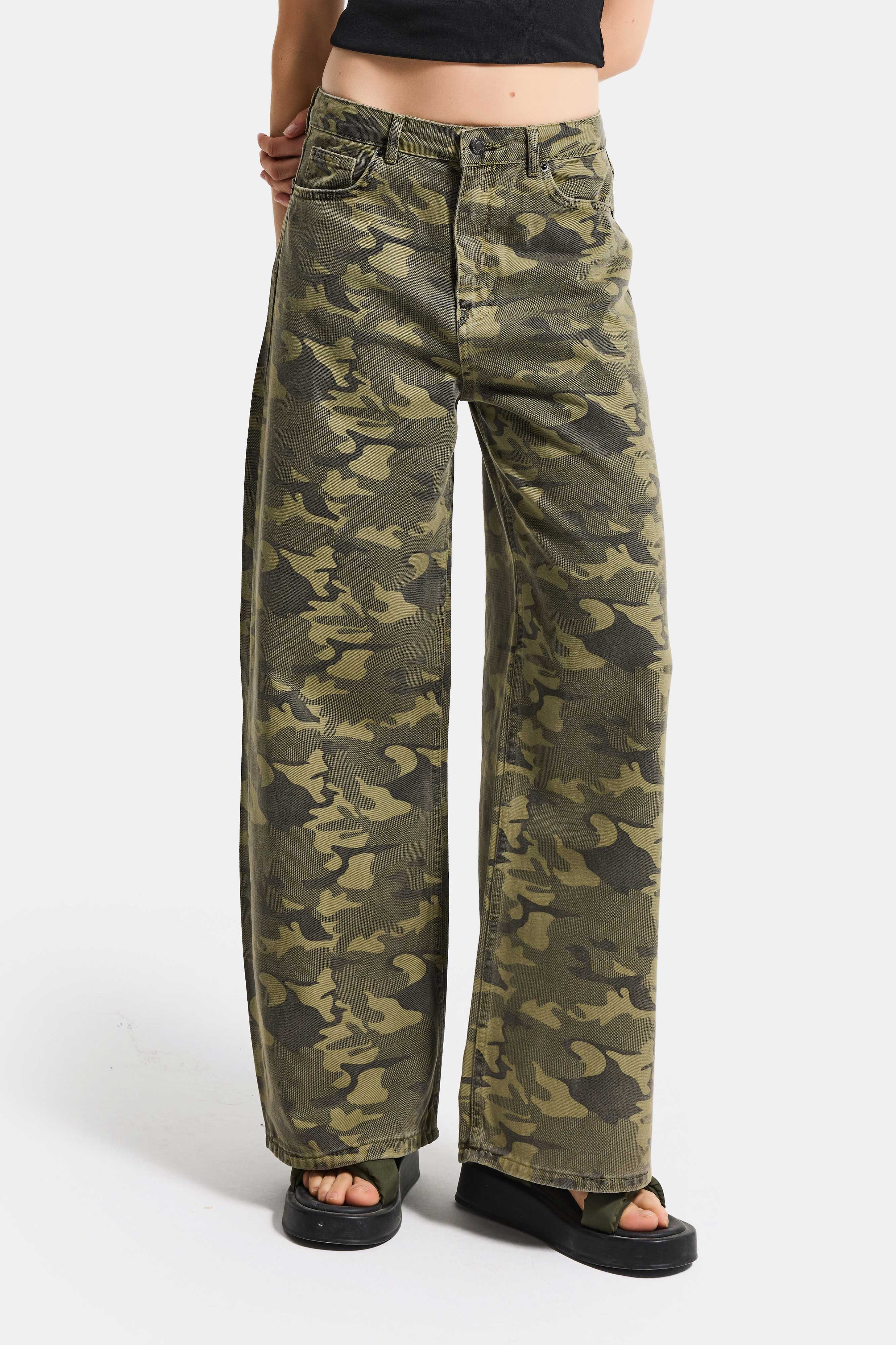 Kadın Kamuflaj 6s6-28 Süper Baggy Denim Jean