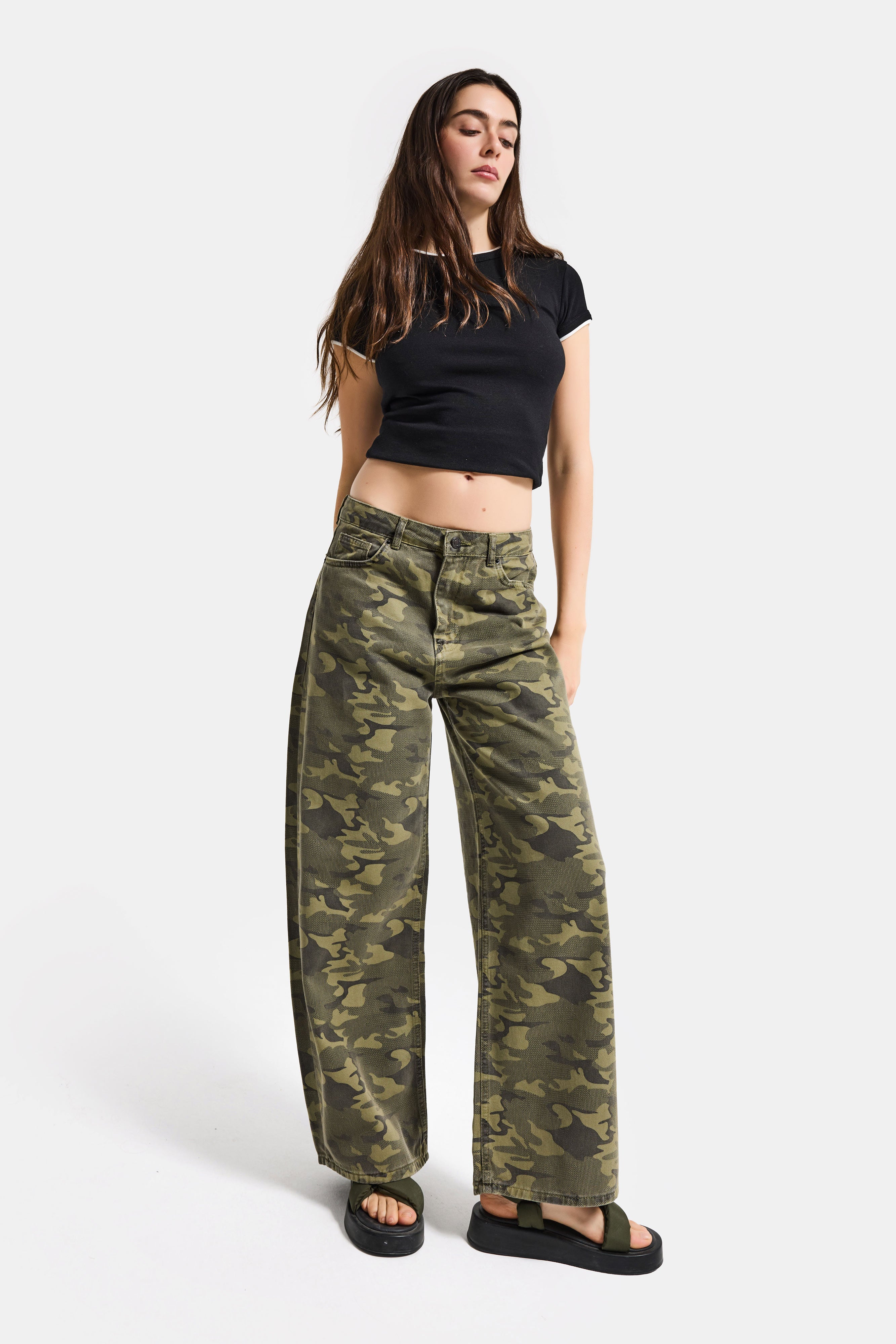 Kadın Kamuflaj 6s6-28 Süper Baggy Denim Jean