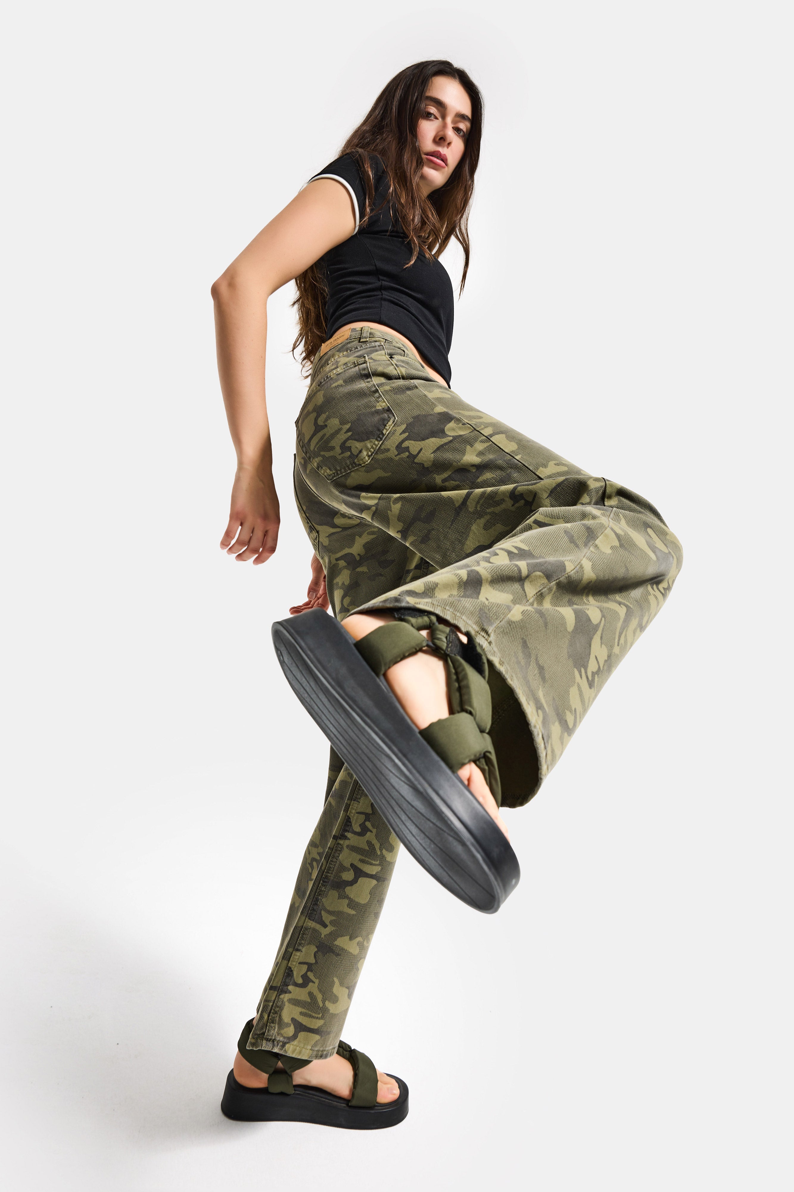 Kadın Kamuflaj 6s6-28 Süper Baggy Denim Jean