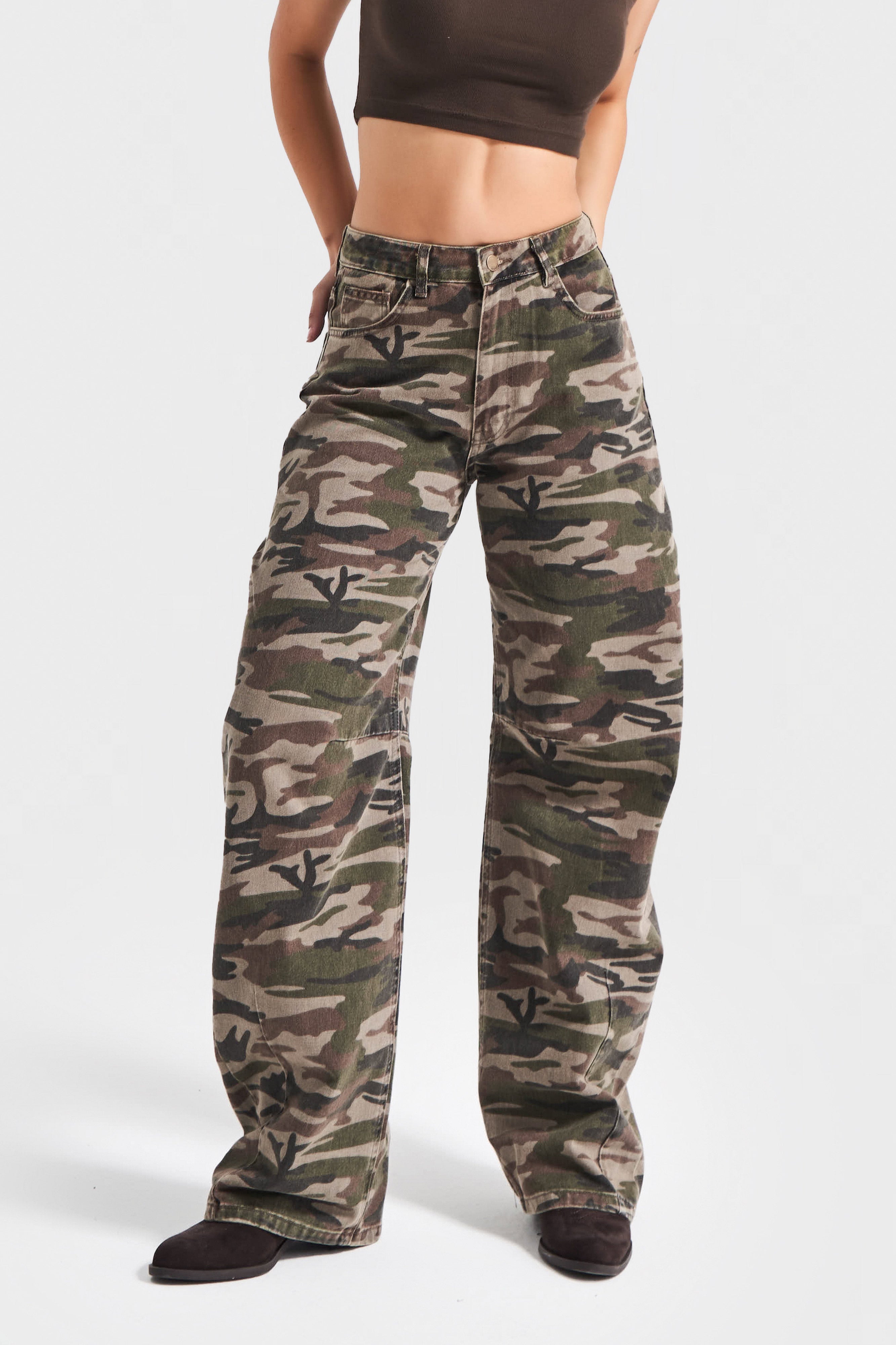 Kadın Kamuflaj Renk 1w5-28 Baggy Fit Bol Kesim İç Boy 83cm Pantolon