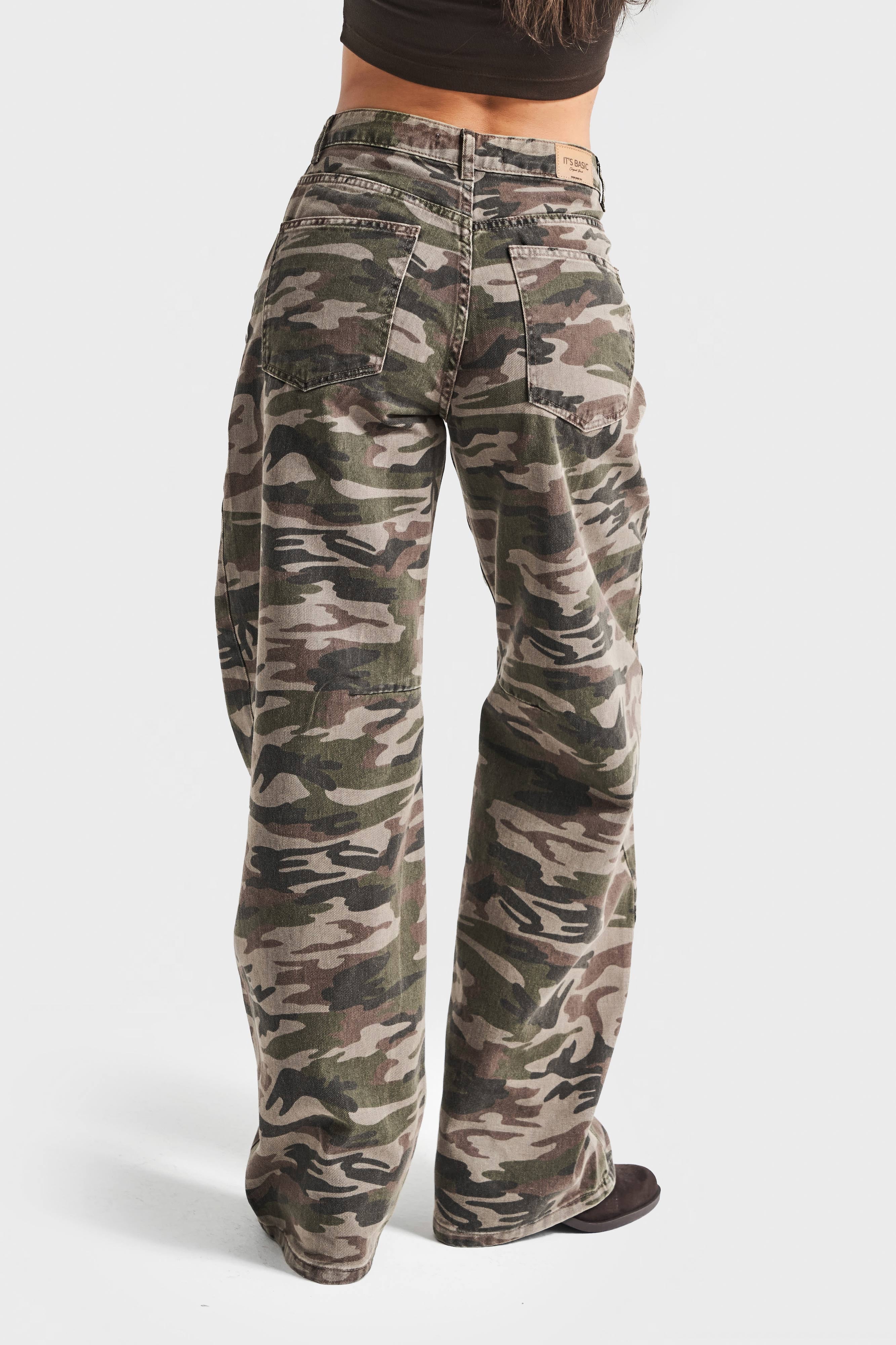 Kadın Kamuflaj Renk 1w5-28 Baggy Fit Bol Kesim İç Boy 83cm Pantolon