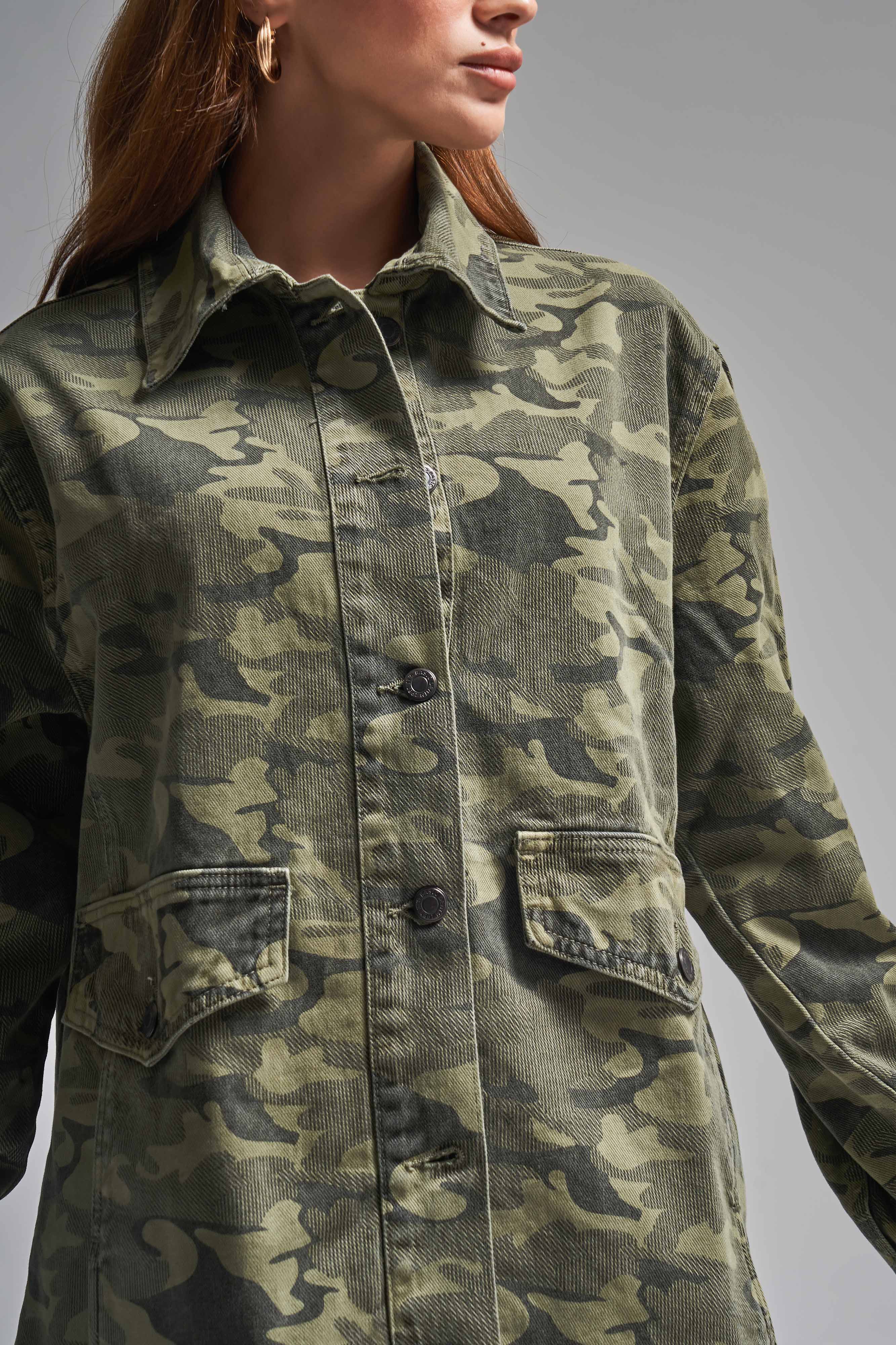 Women's Camouflage Color Oversize Loose Cut Design Jacket