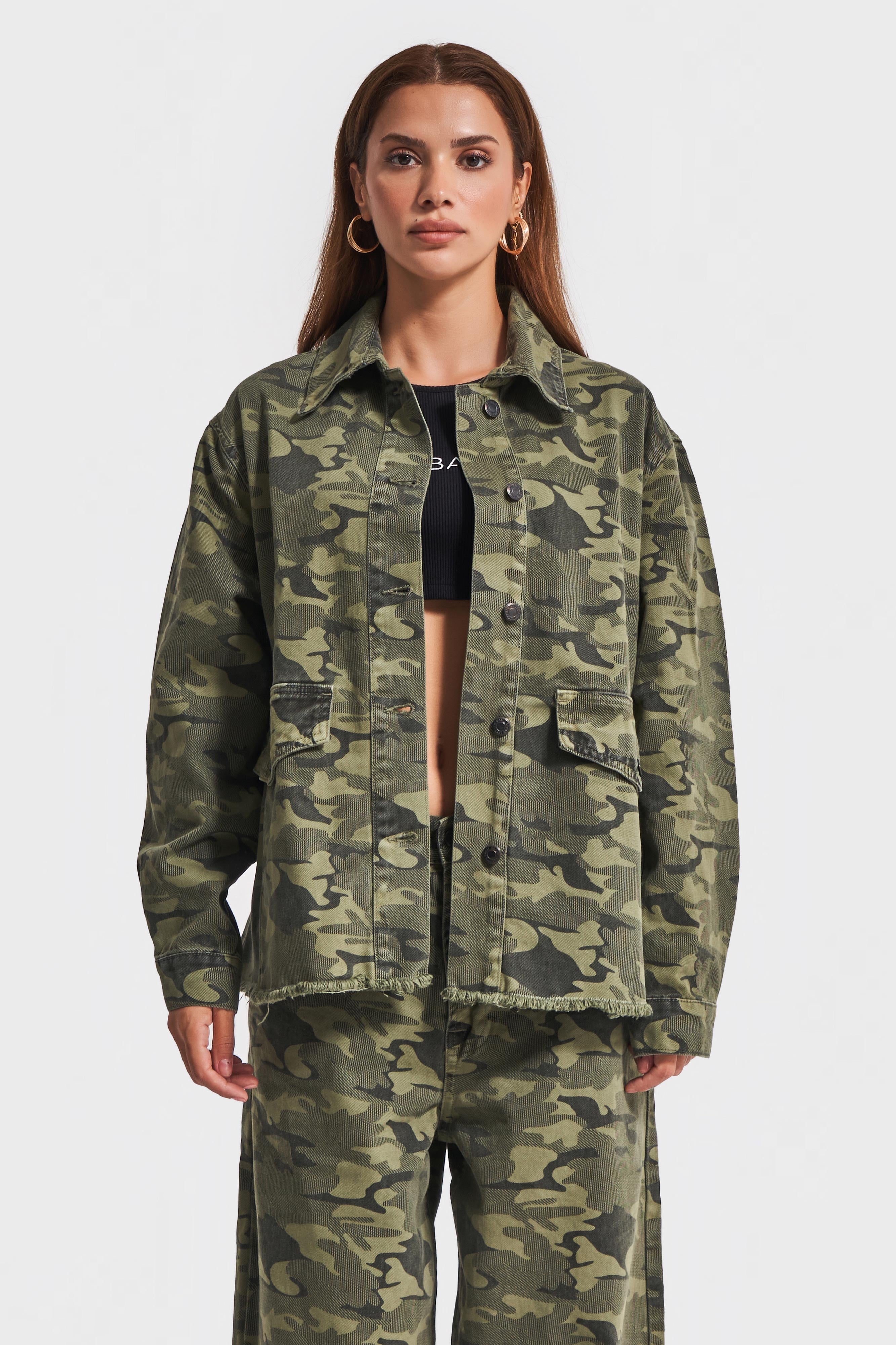 Women's Camouflage Color Oversize Loose Cut Design Jacket