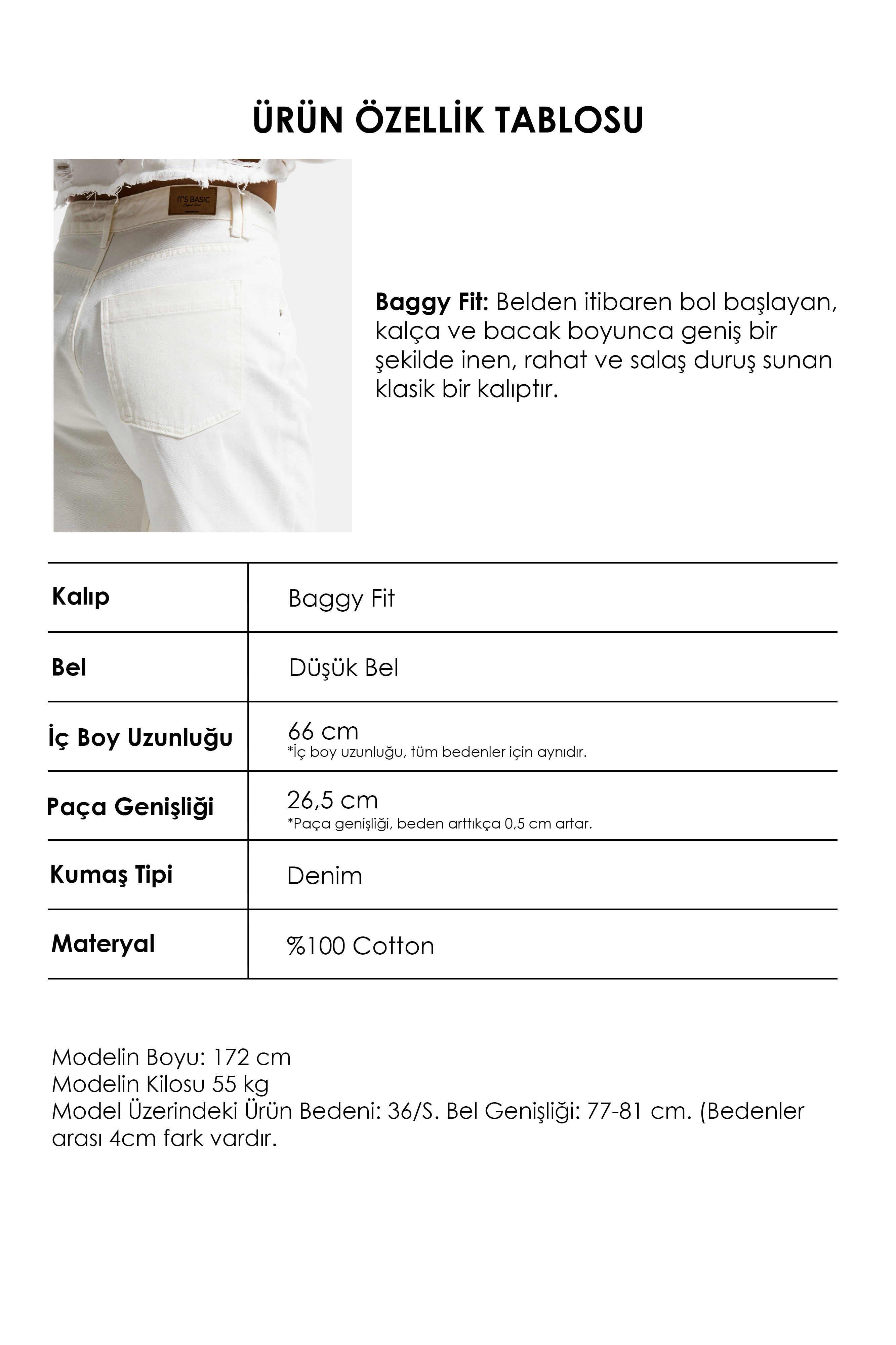 Kadın Kırık Beyaz 7s6-101 Baggy Low Rise Tokyo %100 Koton Denim Jean