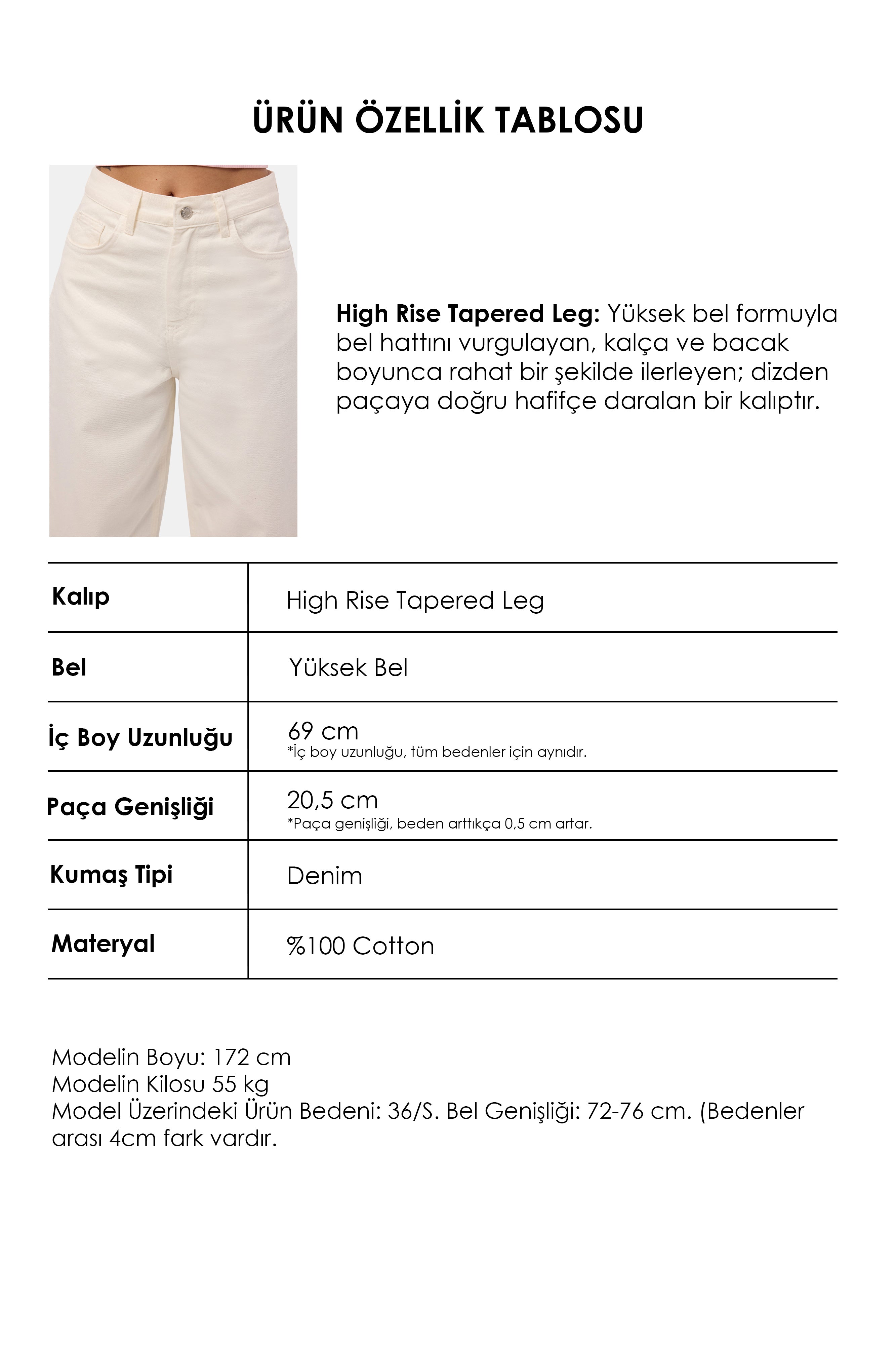 Kadın Kırık Beyaz 7s6-101 High Rise Tapered Leg Fit Denim Jean