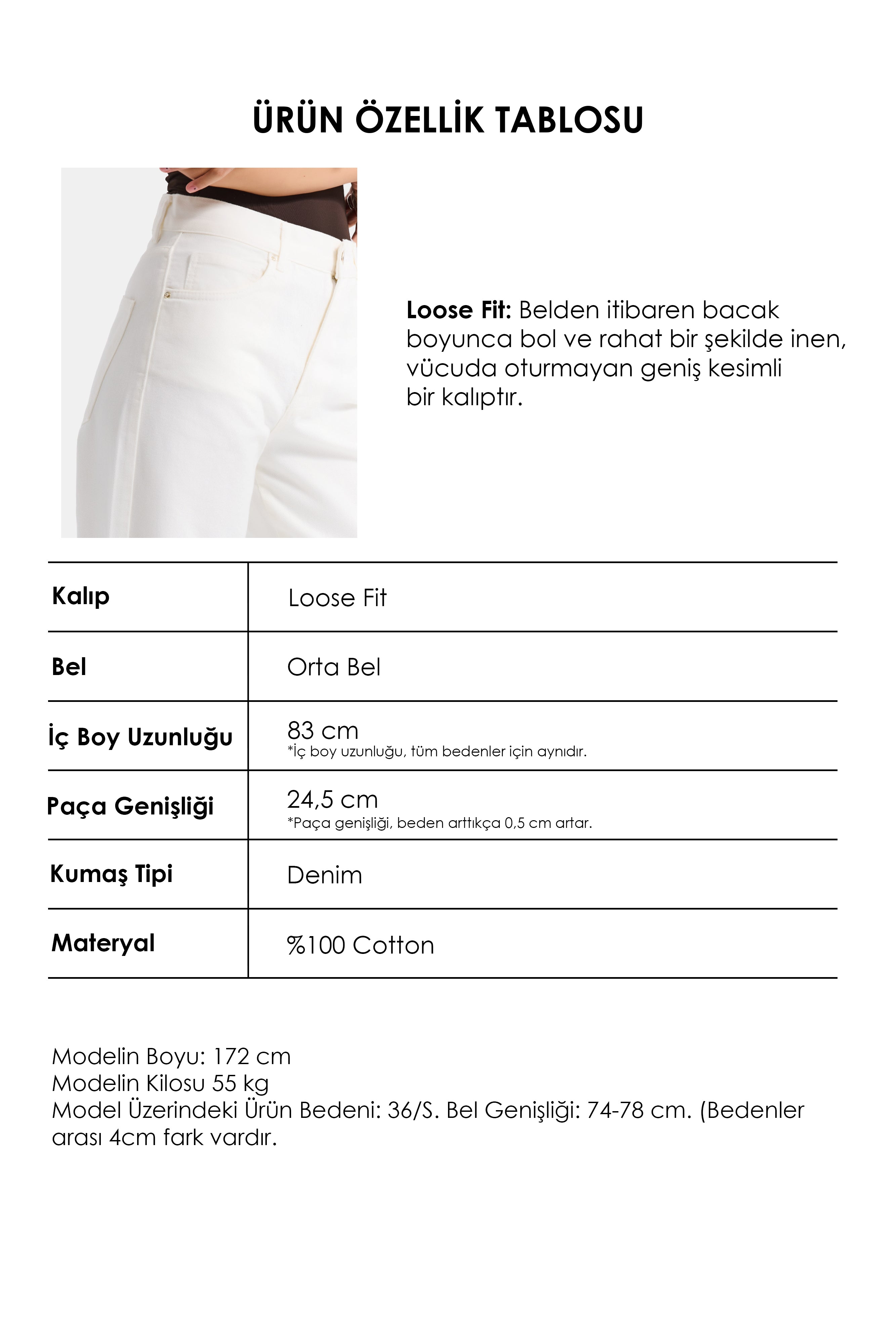Kadın Kırık Beyaz 7s6-101 Loose Fit Özel Tasarım Denim Jean