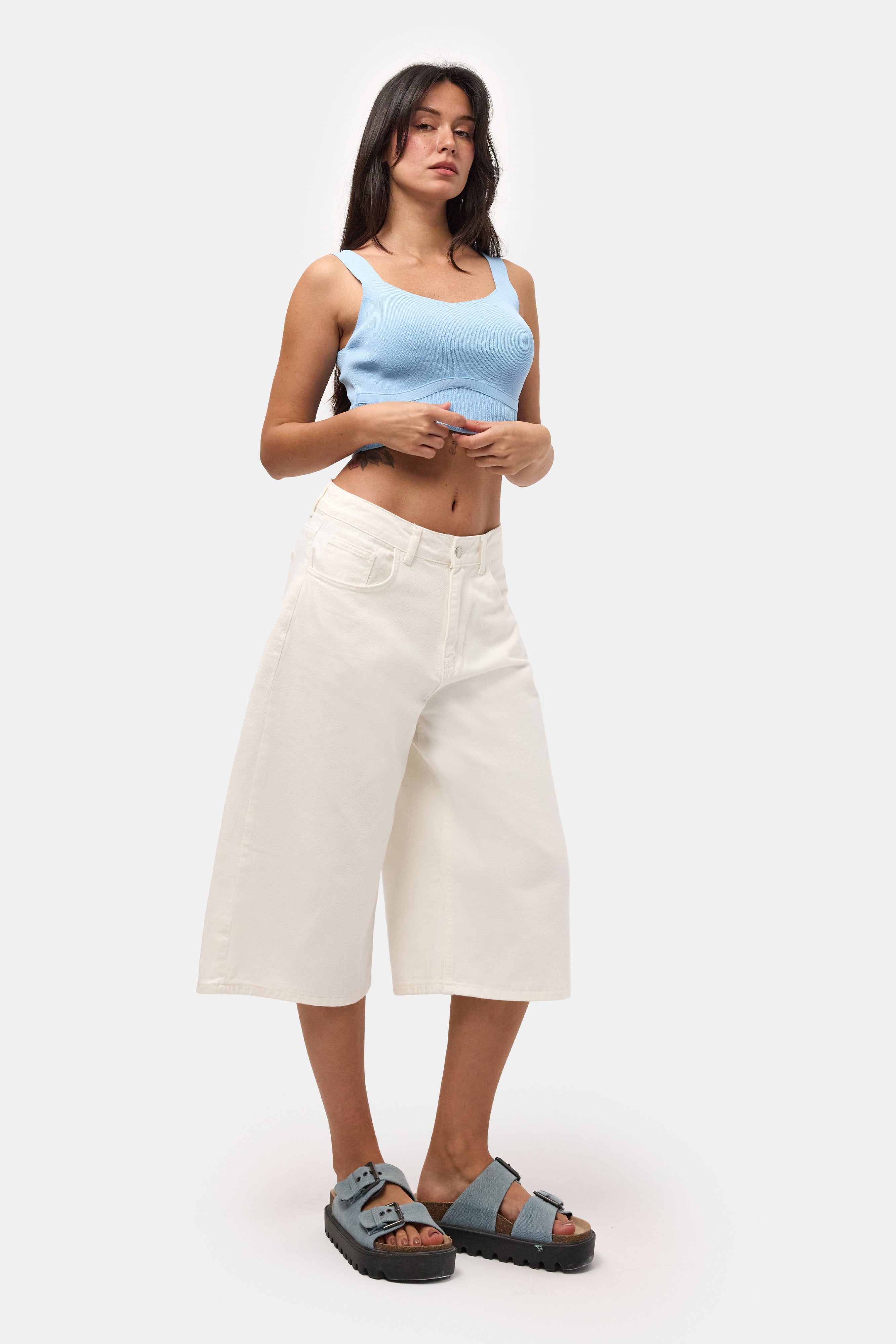 Kadın Kırık Beyaz 7s6-101 Maxi Denim Bermuda Şort
