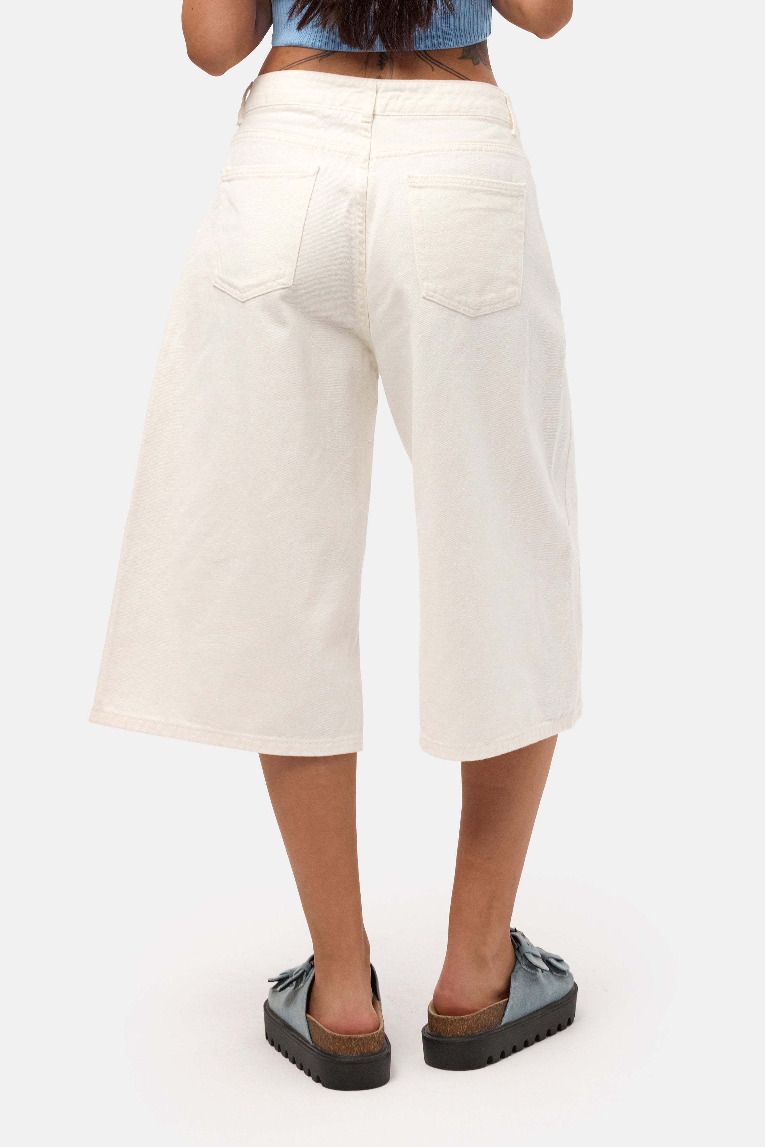 Kadın Kırık Beyaz 7s6-101 Maxi Denim Bermuda Şort