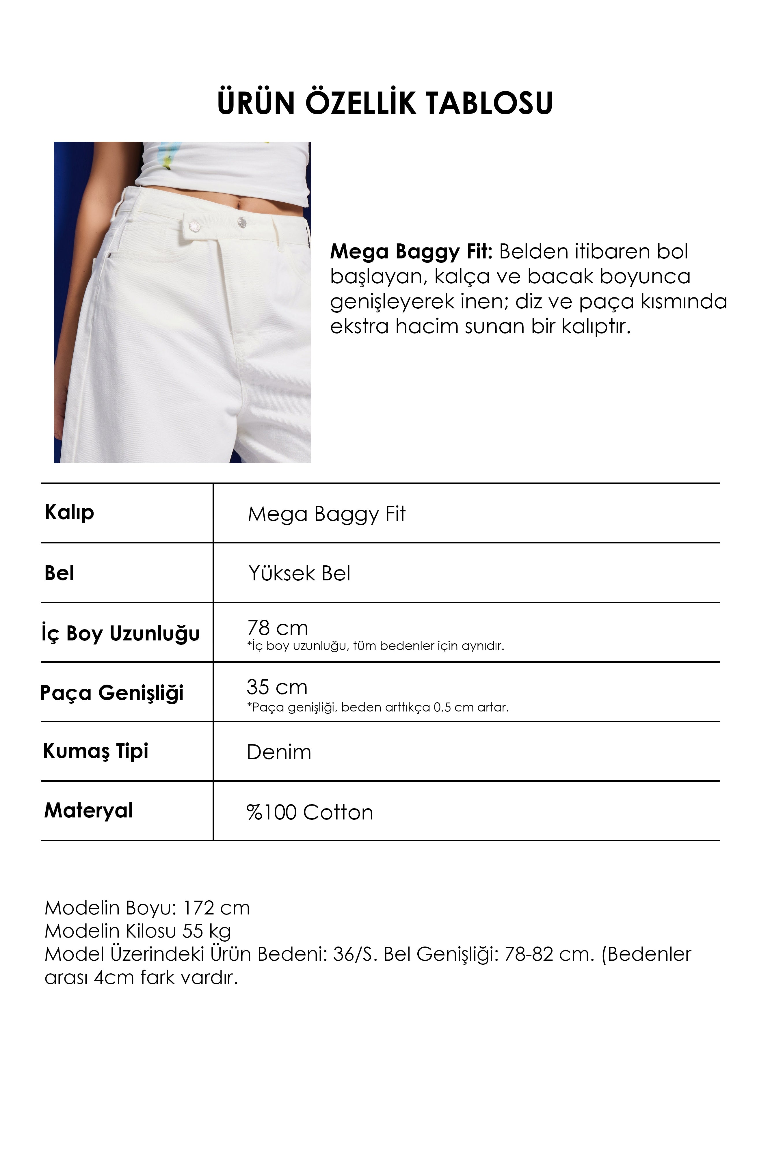 Kadın Kırık Beyaz 7s6-101 Mega Baggy Fit Kemer Detaylı Bol Kesim Denim Jean