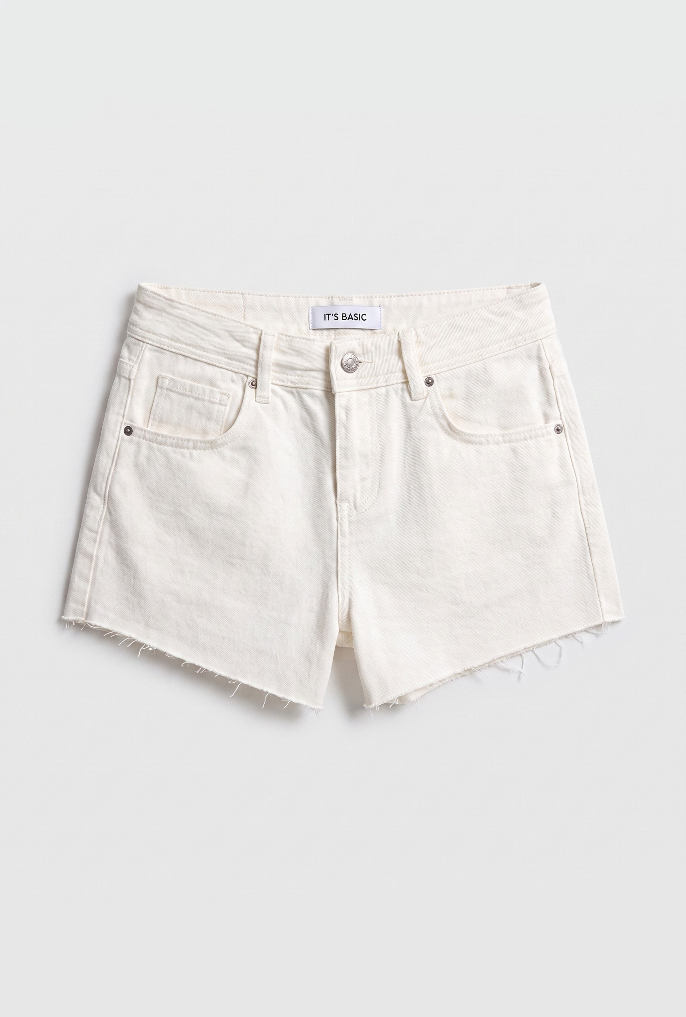 Kadın Kırık Beyaz 7s6-101 Mini Mom Arkadan Cepli %100 Koton Denim Şort