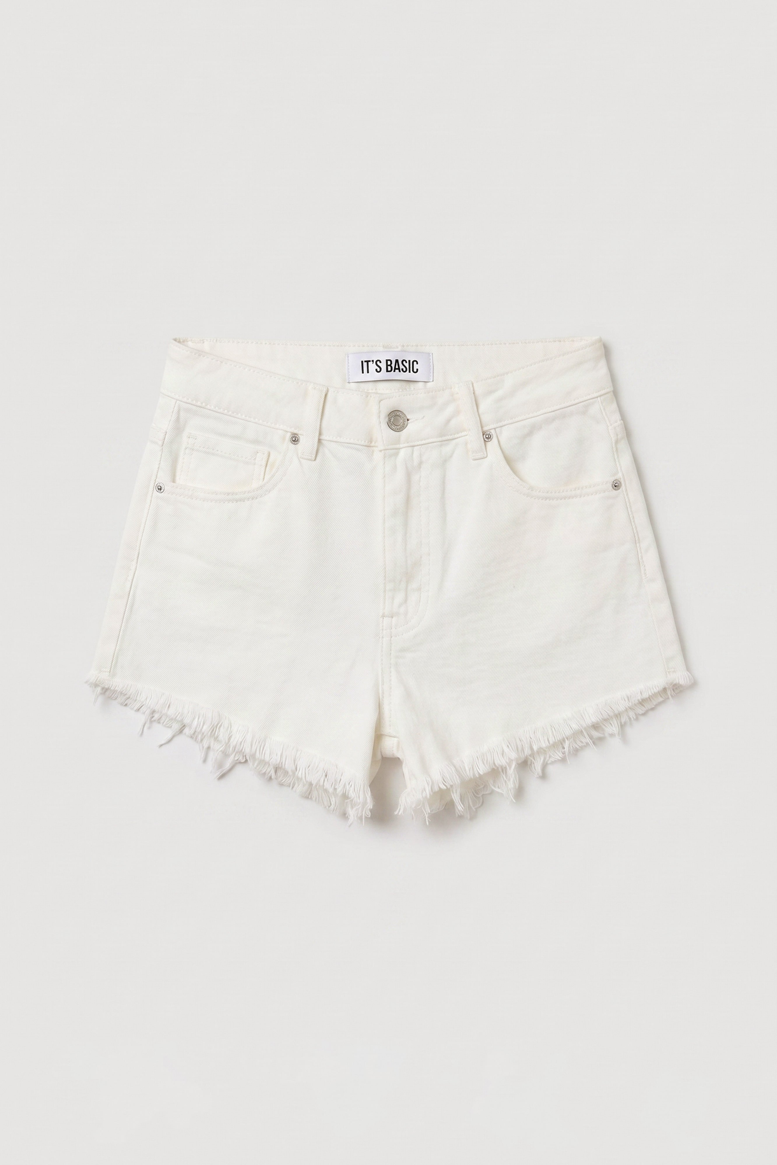 Kadın Kırık Beyaz 7s6-101 Mini Paça Püsküllü Denim Şort