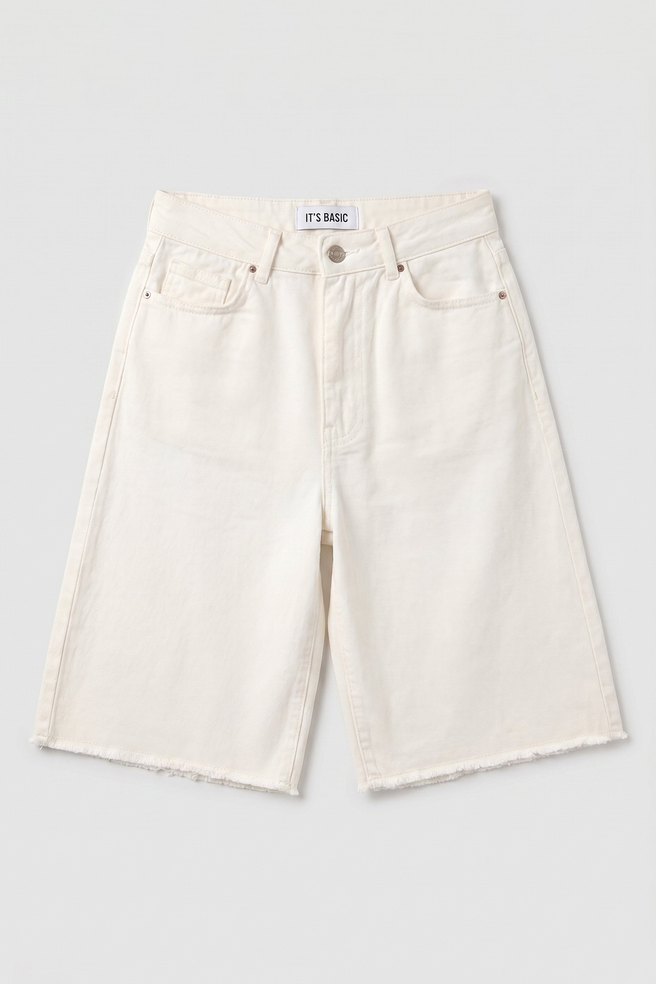Kadın Kırık Beyaz 7s6-101 Mom Midi %100 Koton Denim Şort