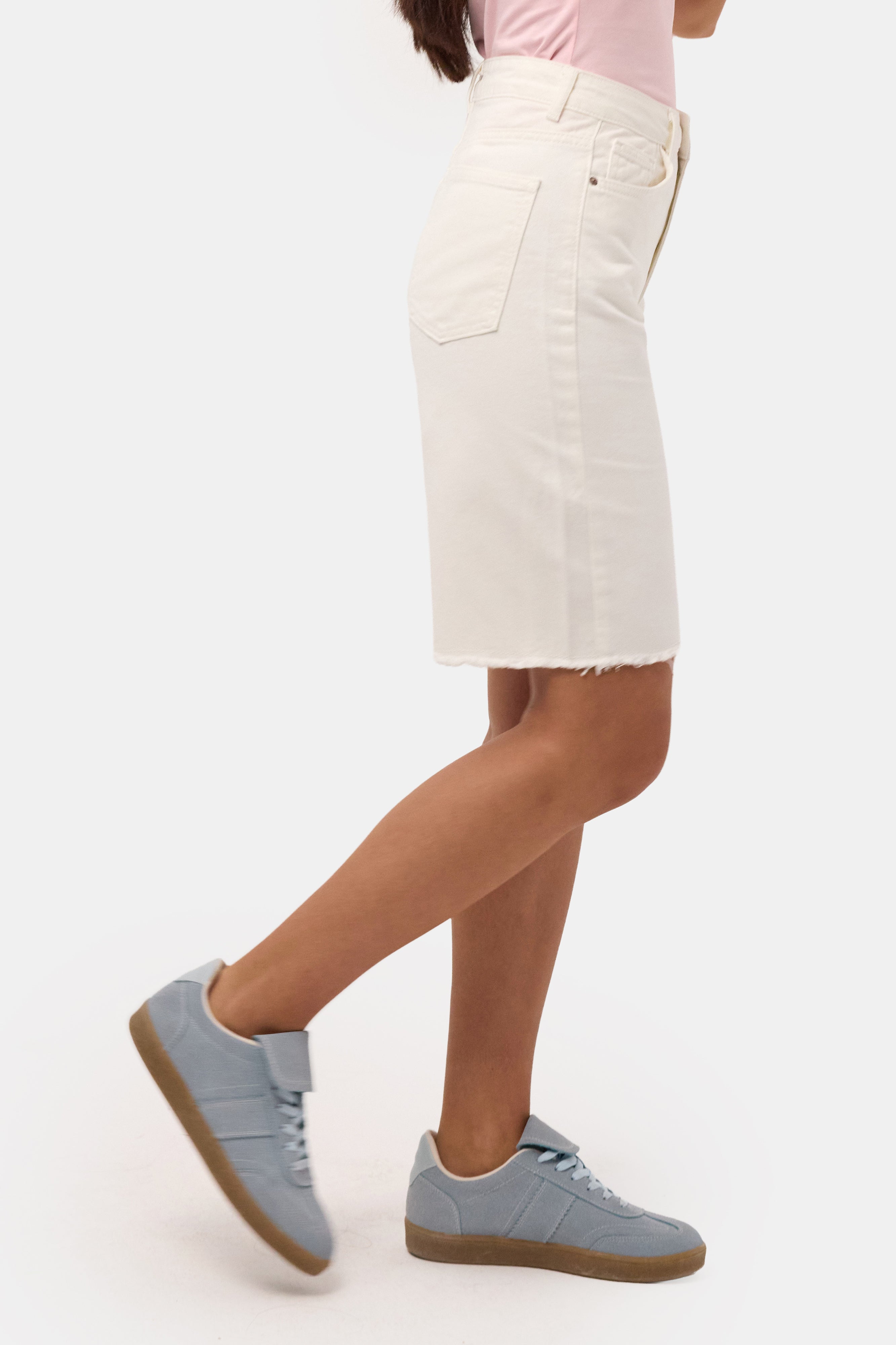 Kadın Kırık Beyaz 7s6-101 Mom Midi %100 Koton Denim Şort