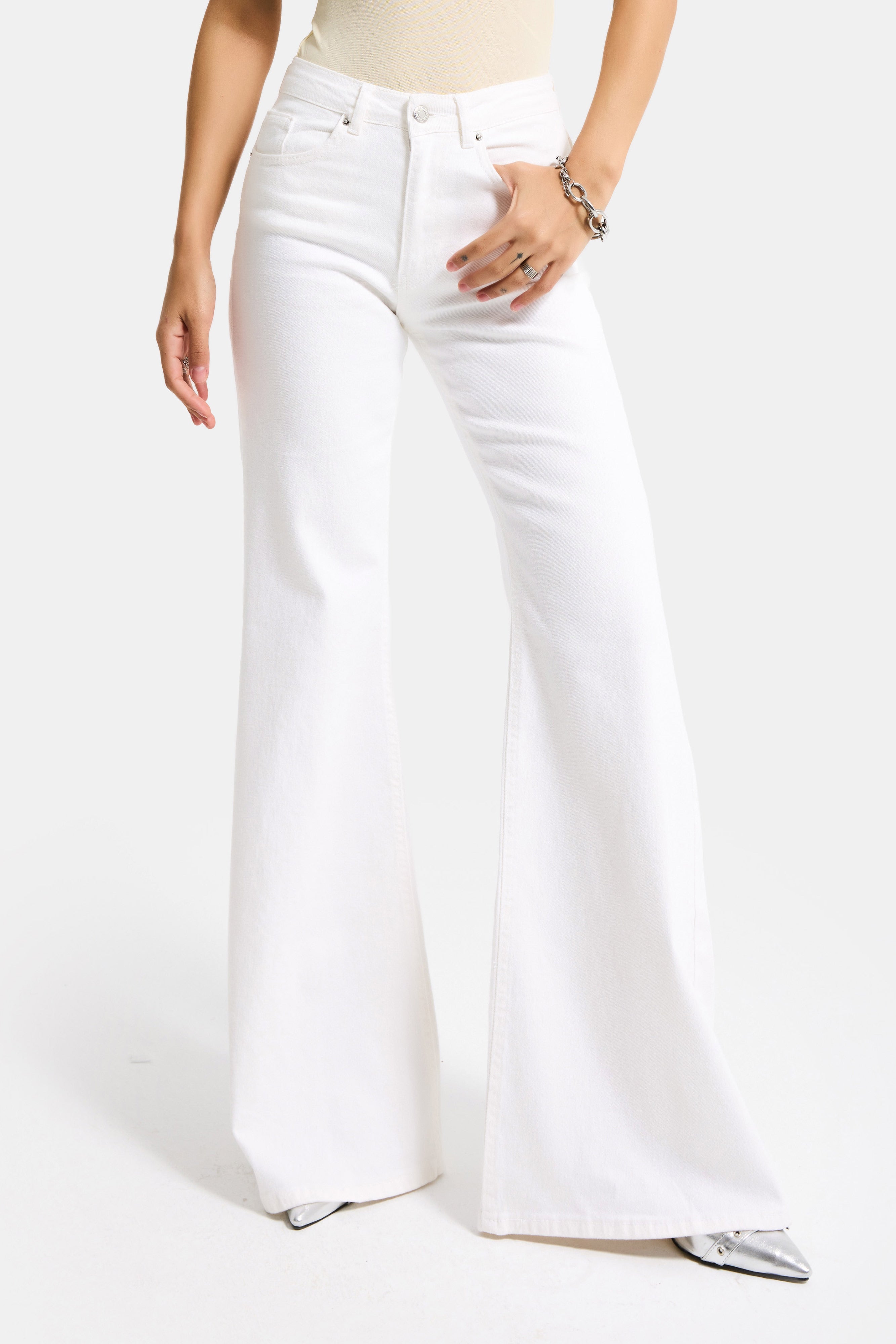 Kadın Kırık Beyaz 7s6-101 MRY Flare Fit Komfort Kumaş Denim Jean