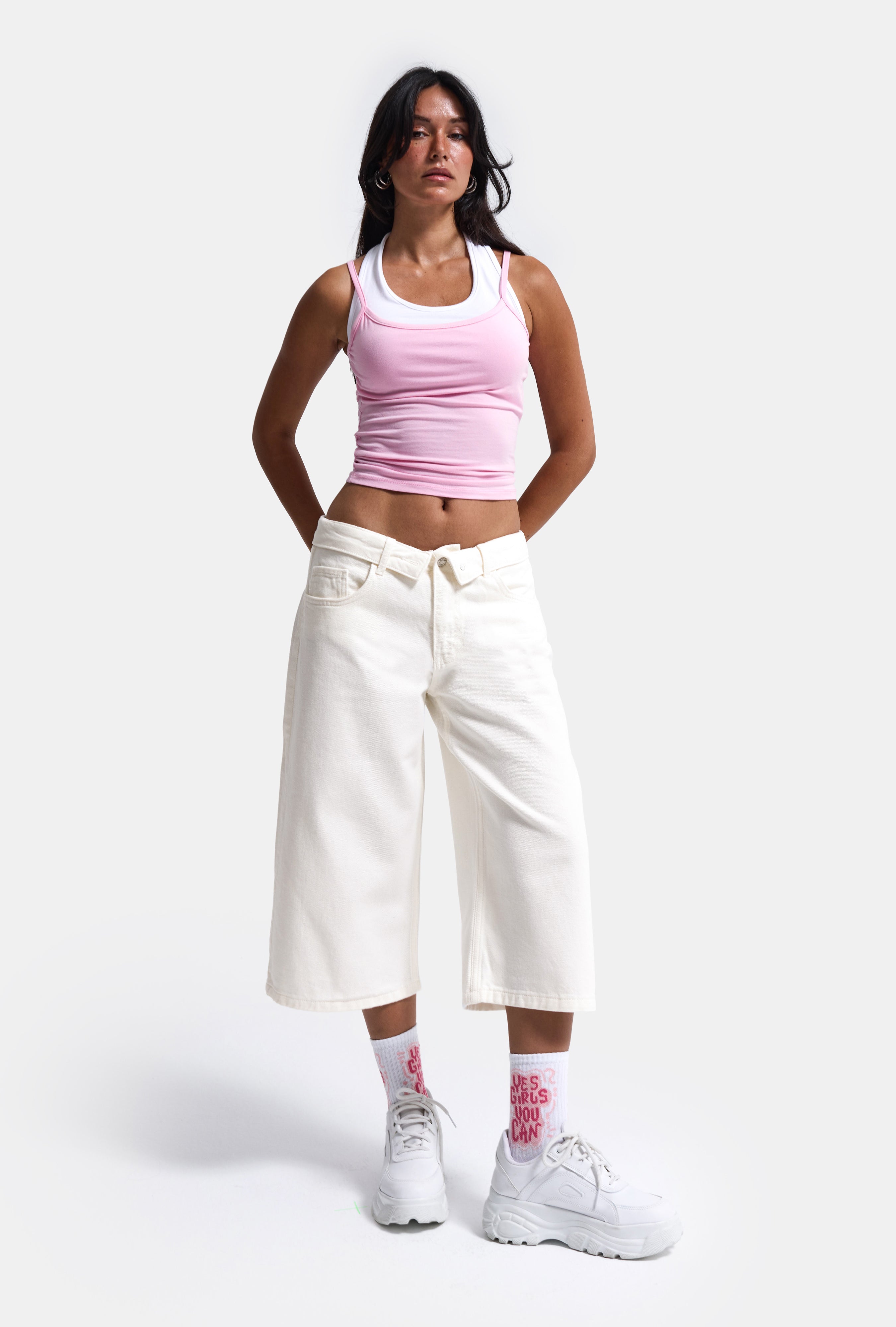 Kadın Kırık Beyaz 7s6-101 Straight Fit Maxi Bermuda Denim Şort