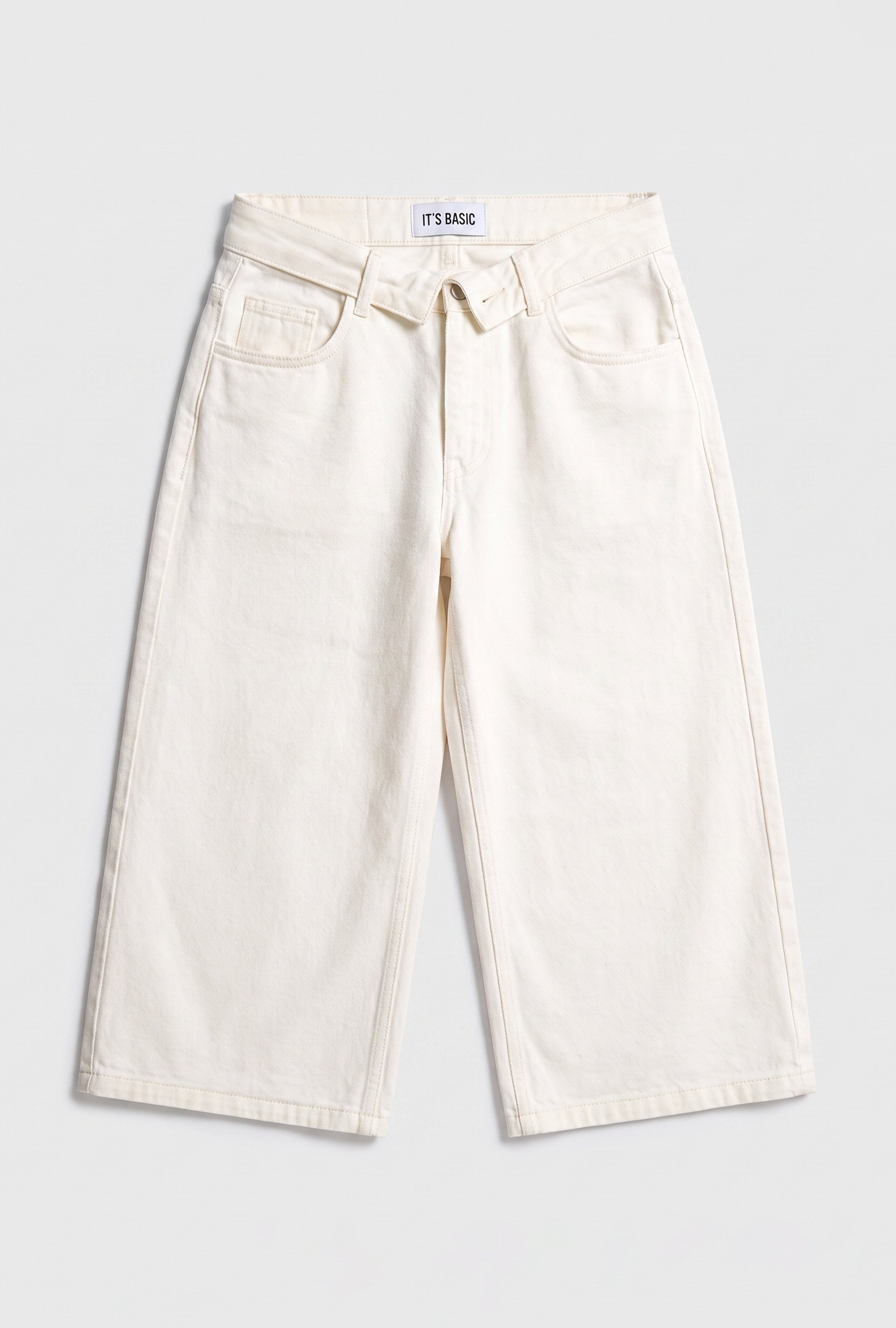 Kadın Kırık Beyaz 7s6-101 Straight Fit Maxi Bermuda Denim Şort