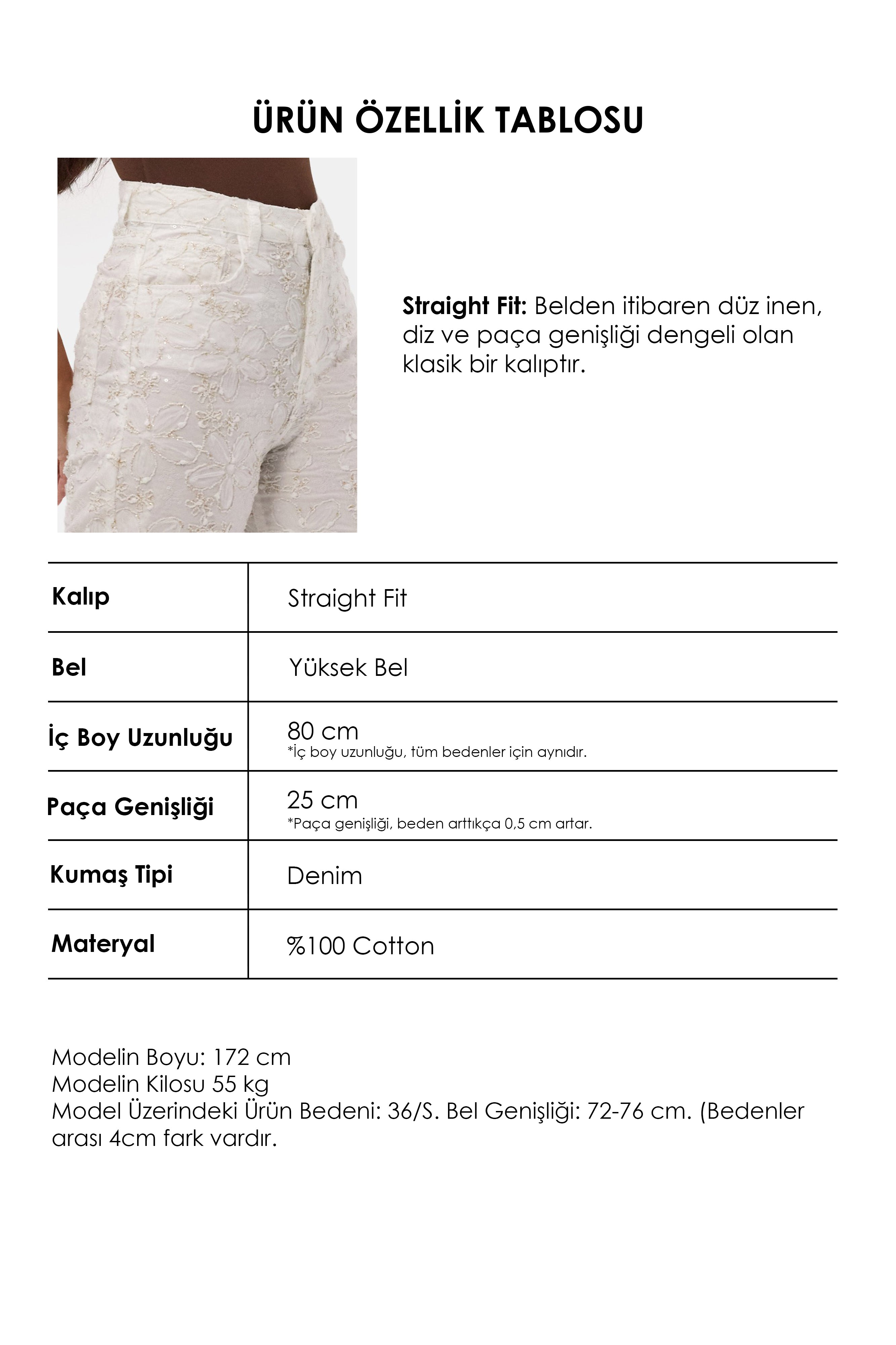 Kadın Kırık Beyaz 7s6-101 Straight Fit Özel Kumaş Tasarım Denim Jean