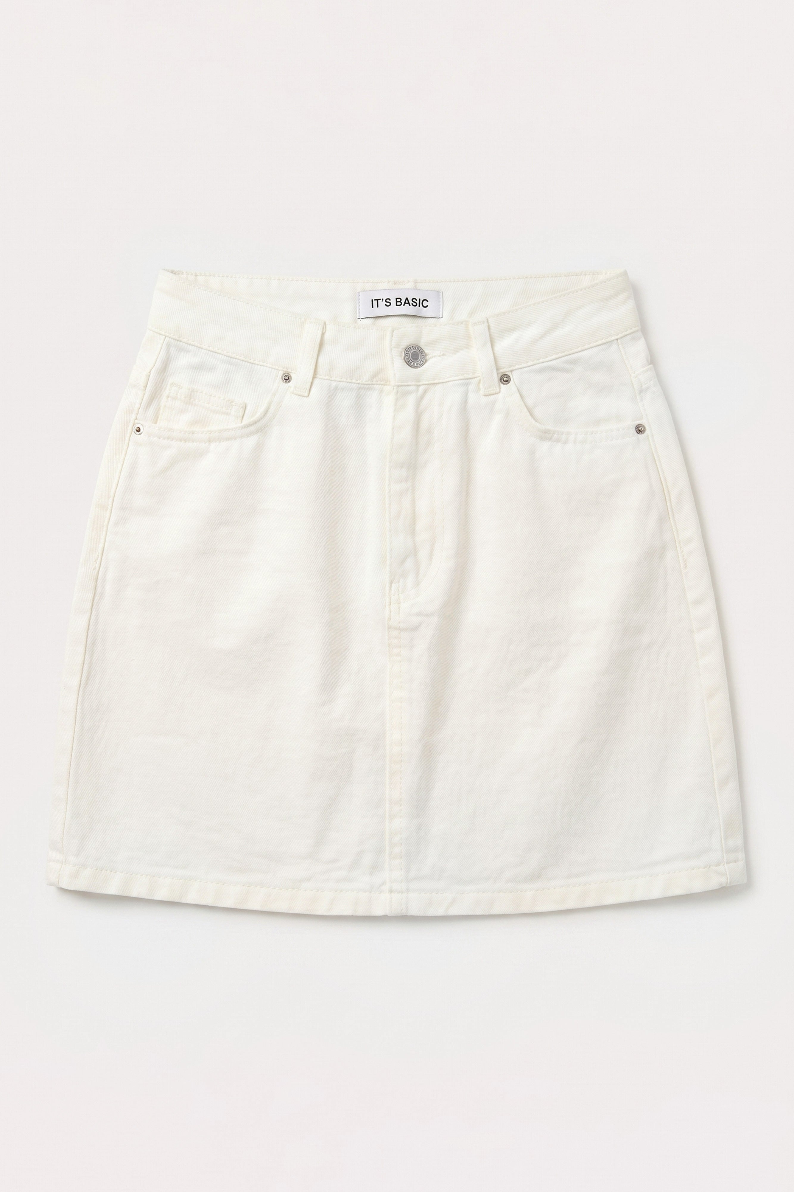 Kadın Kırık Beyaz 7s6-101 Straight Mini Denim Etek