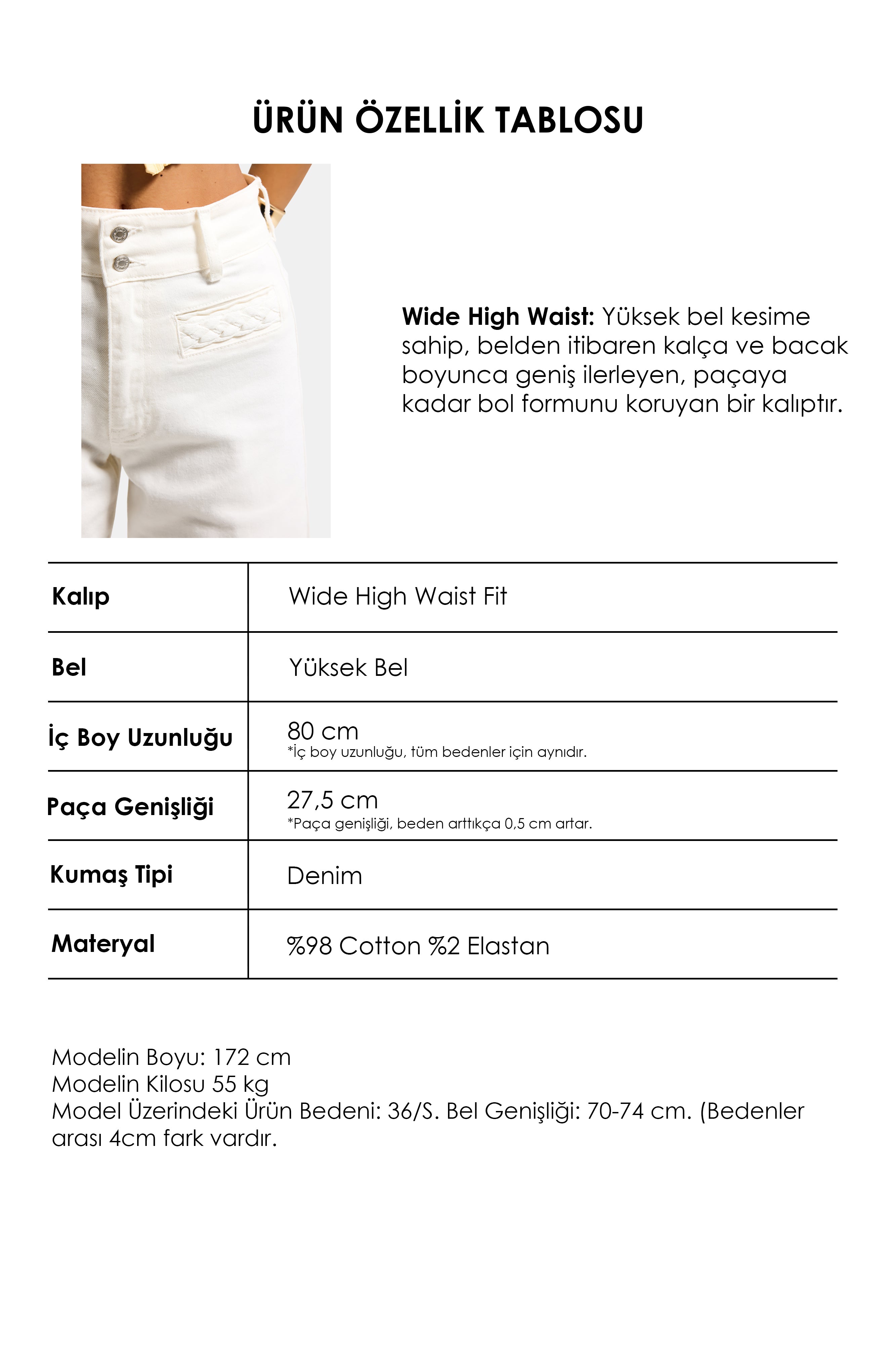 Kadın Kırık Beyaz 7s6-101 Wide Leg Yüksek Bel Elastan Kumaş Denim Jean