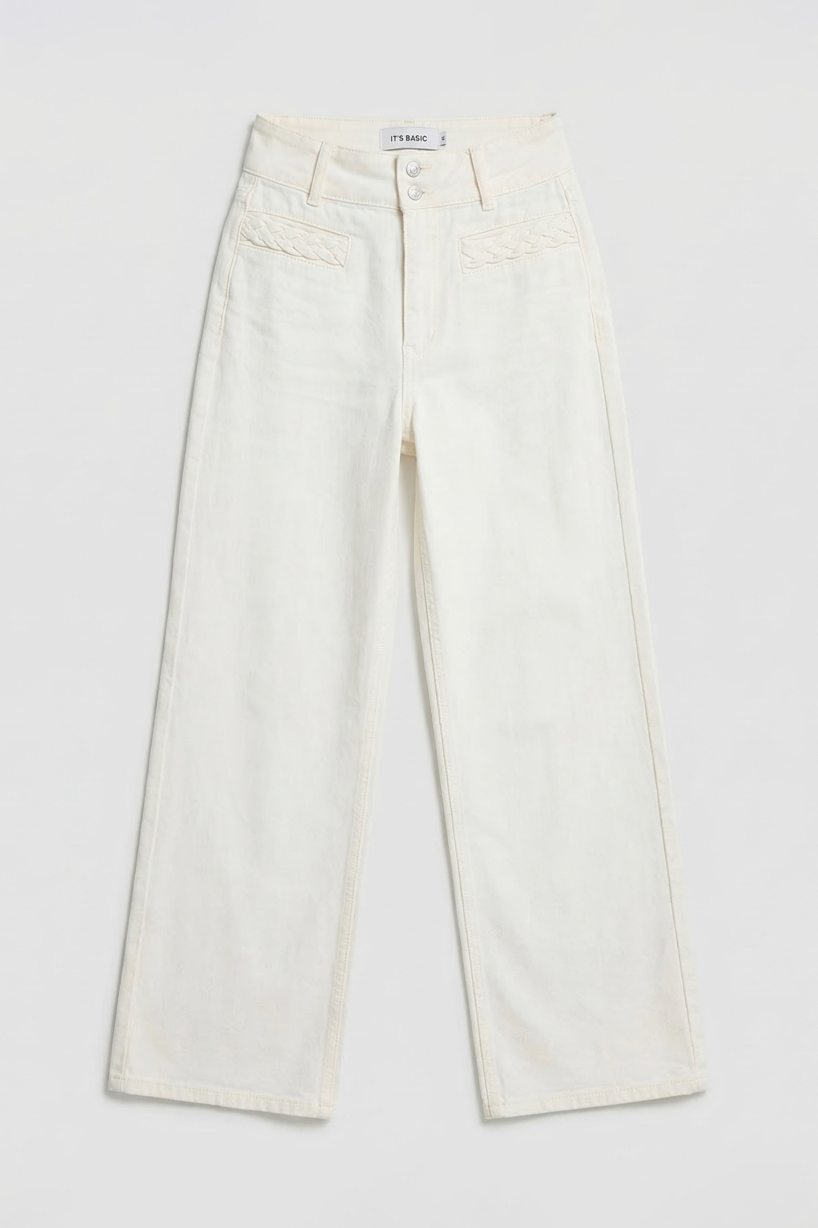 Kadın Kırık Beyaz 7s6-101 Wide Leg Yüksek Bel Elastan Kumaş Denim Jean