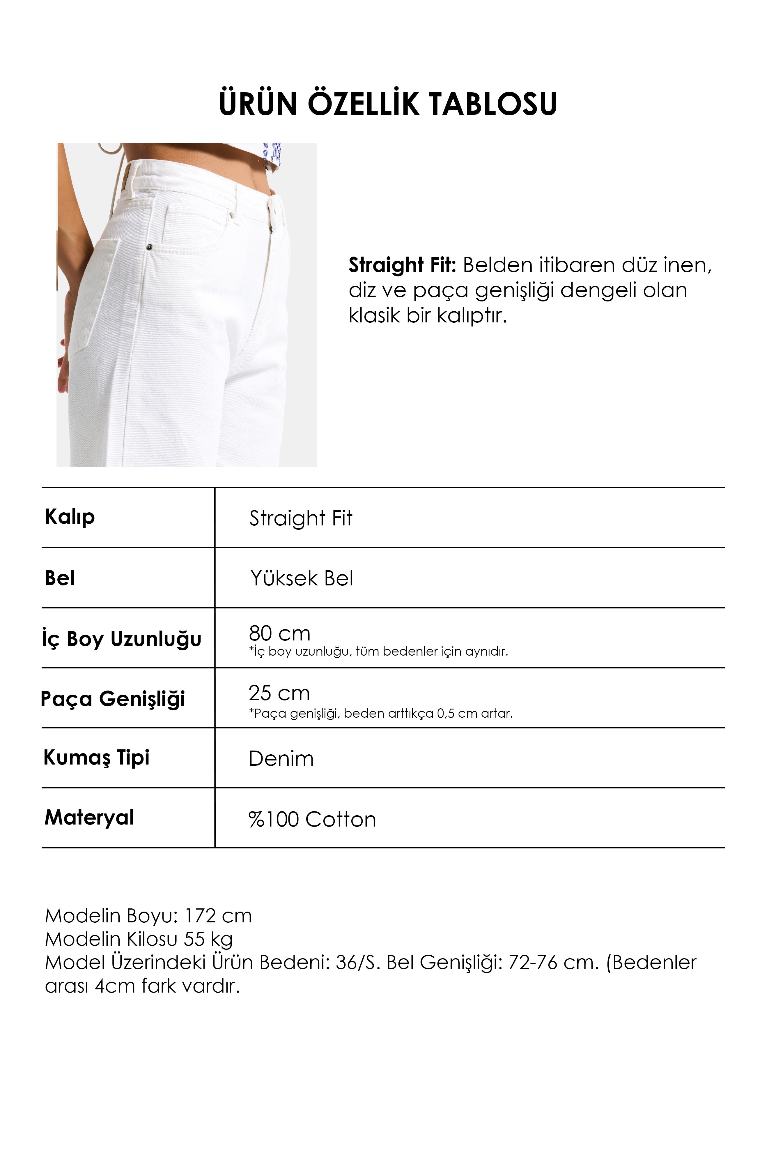 Kadın Kırık Beyaz Doris 7s6-101 Straight Fit Yüksek Bel %100 Koton Denim Jean