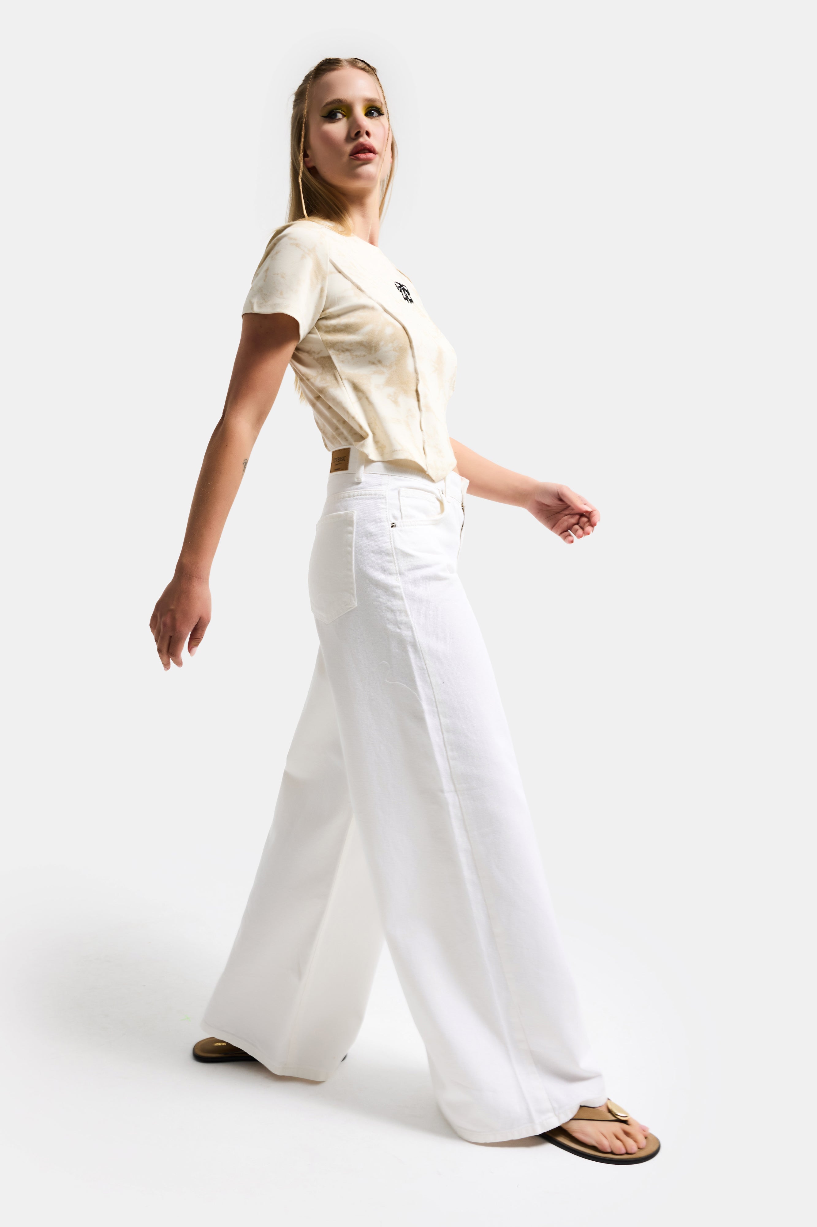 Women's Off-White Hera 7s6-101 Palazzo Fit 100% Cotton Denim Jeans