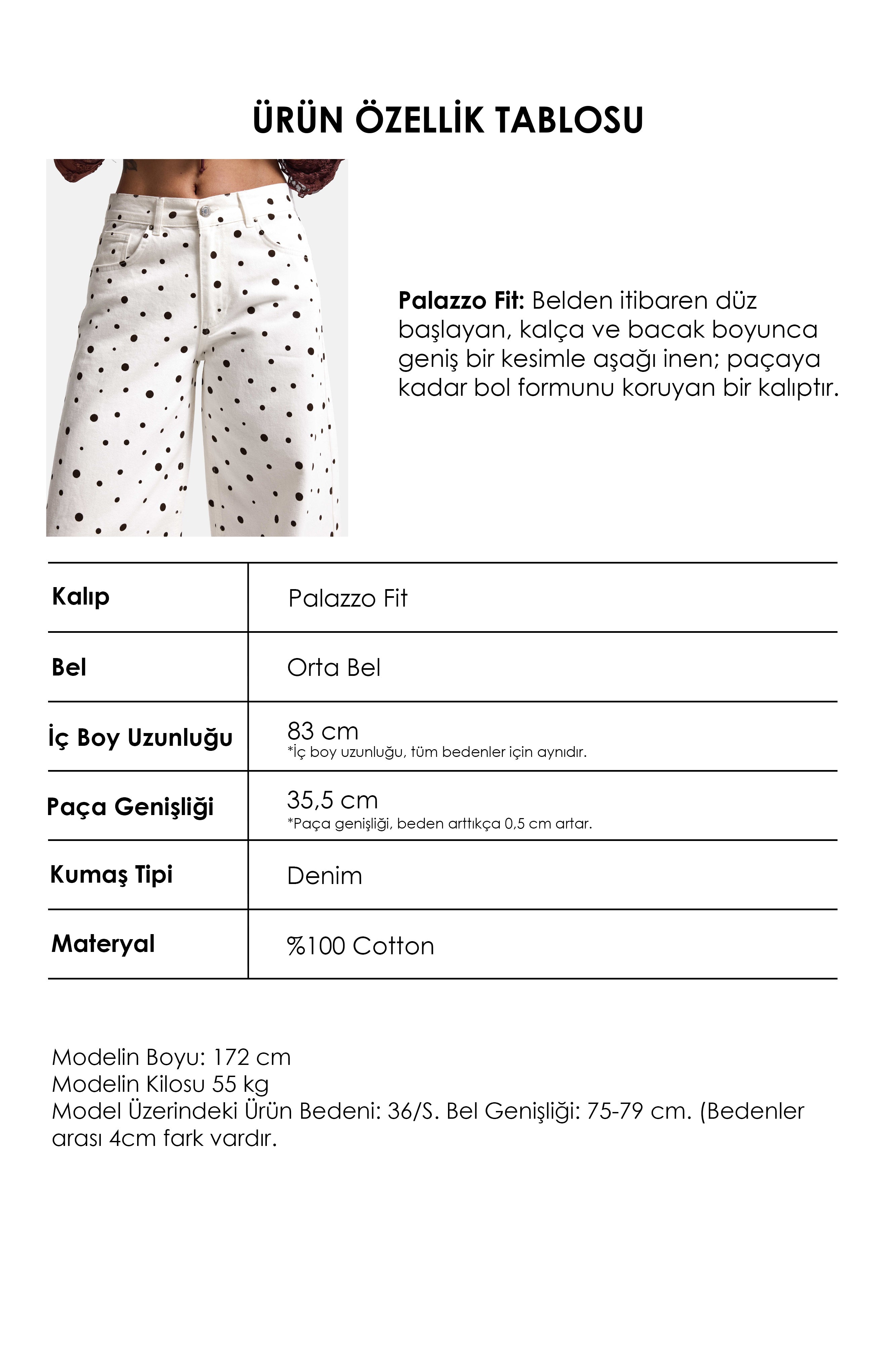 Kadın Kırık Beyaz Puantiye P1-7s6-101 Palazzo Fit Denim Jean