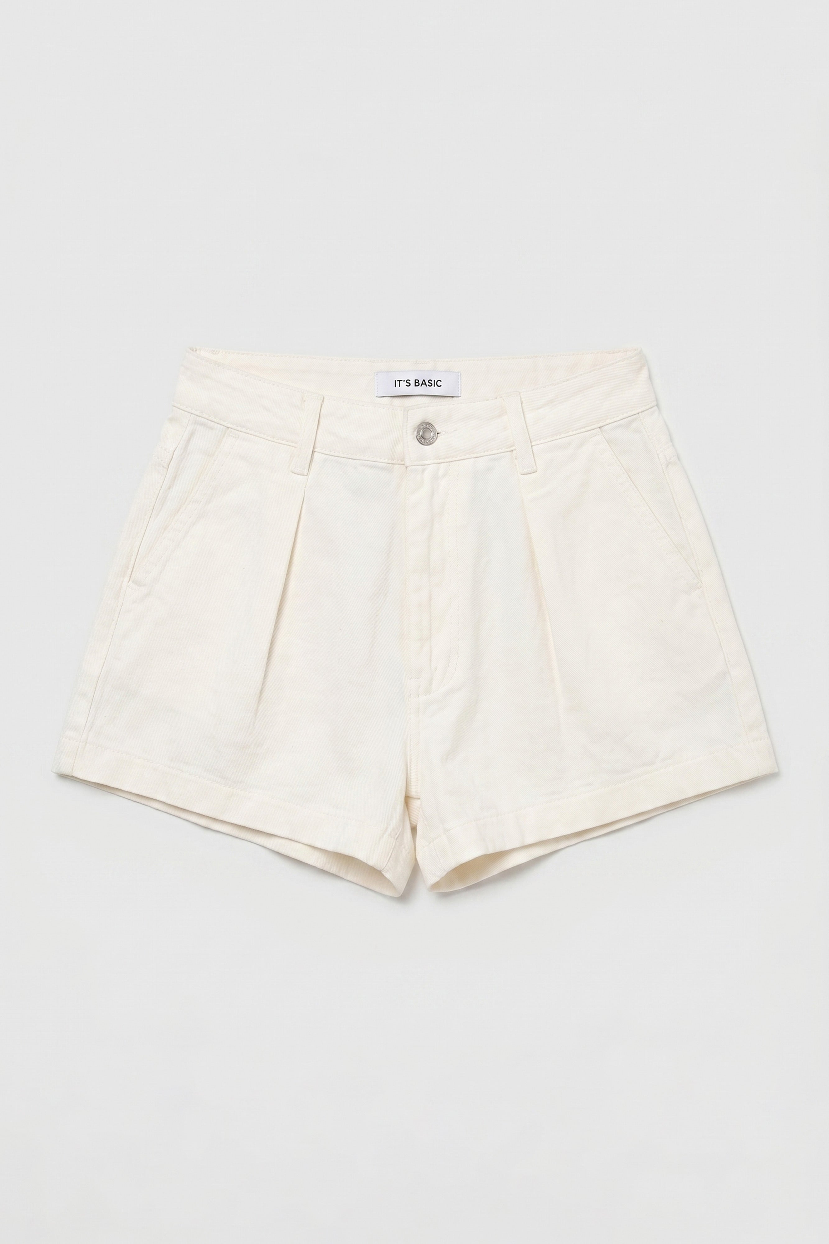 Kadın Kırık Beyaz Renk 7s6-101 Mini Boy Pileli %100 Koton Denim Şort