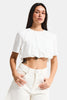 Kadın Kırık Beyaz s6-101 Crop Balon Fit T-Shirt