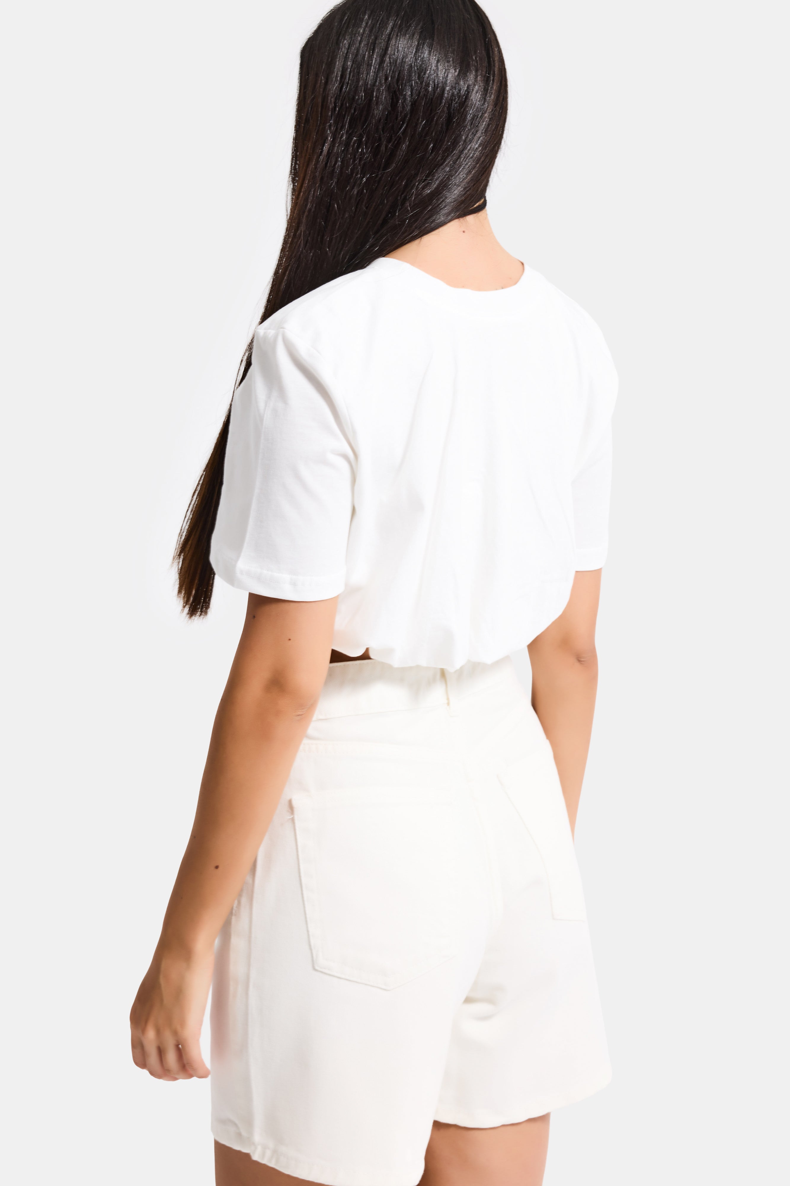 Kadın Kırık Beyaz s6-101 Crop Balon Fit T-Shirt