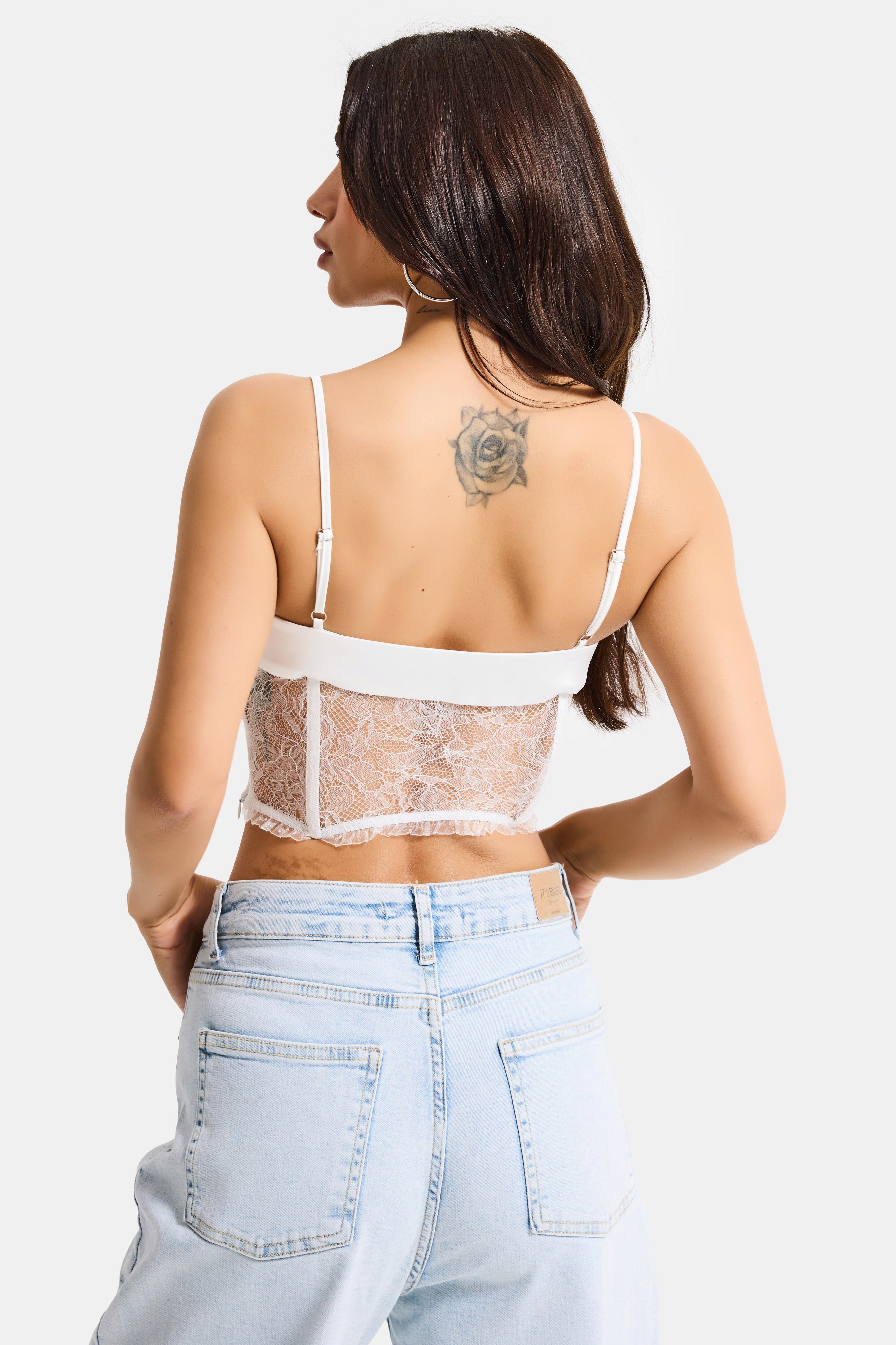 Kadın Kırık Beyaz s6-101 Crop Dantel Detaylı Tasarım Büstiyer