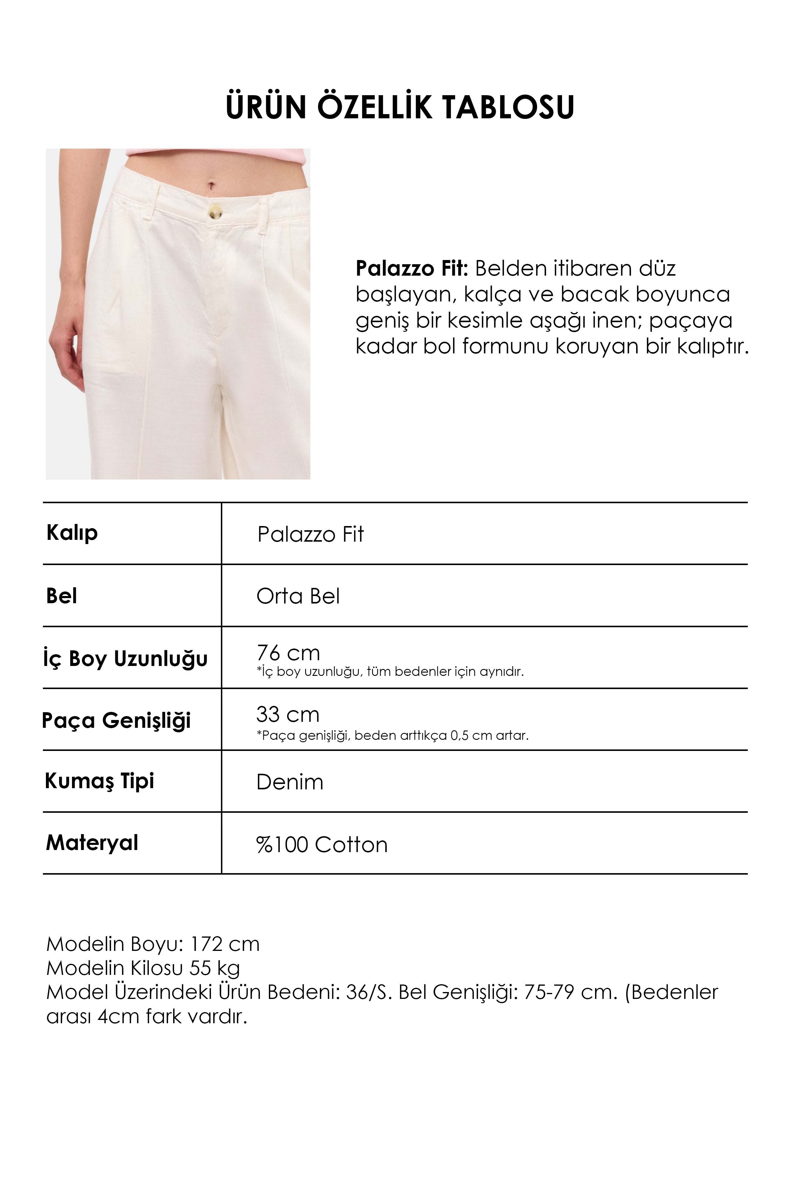 Kadın Kırık Beyaz s6-101 Palazzo Fit Bol Kesim Pantolon