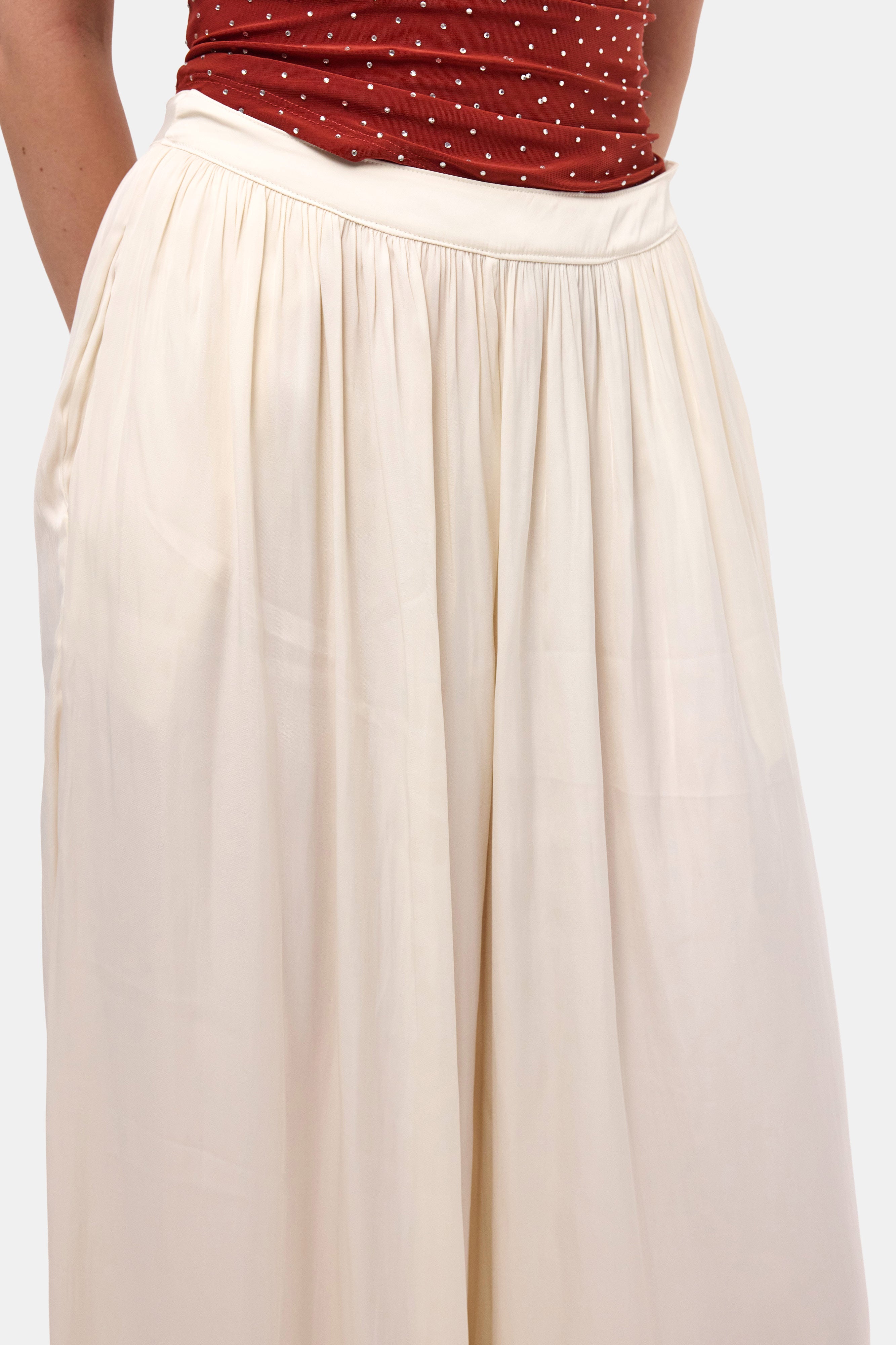 Kadın Kırık Beyaz s6-101 Süper Bol Kesim Baggy Fit Özel Kumaş Tasarım Pantolon