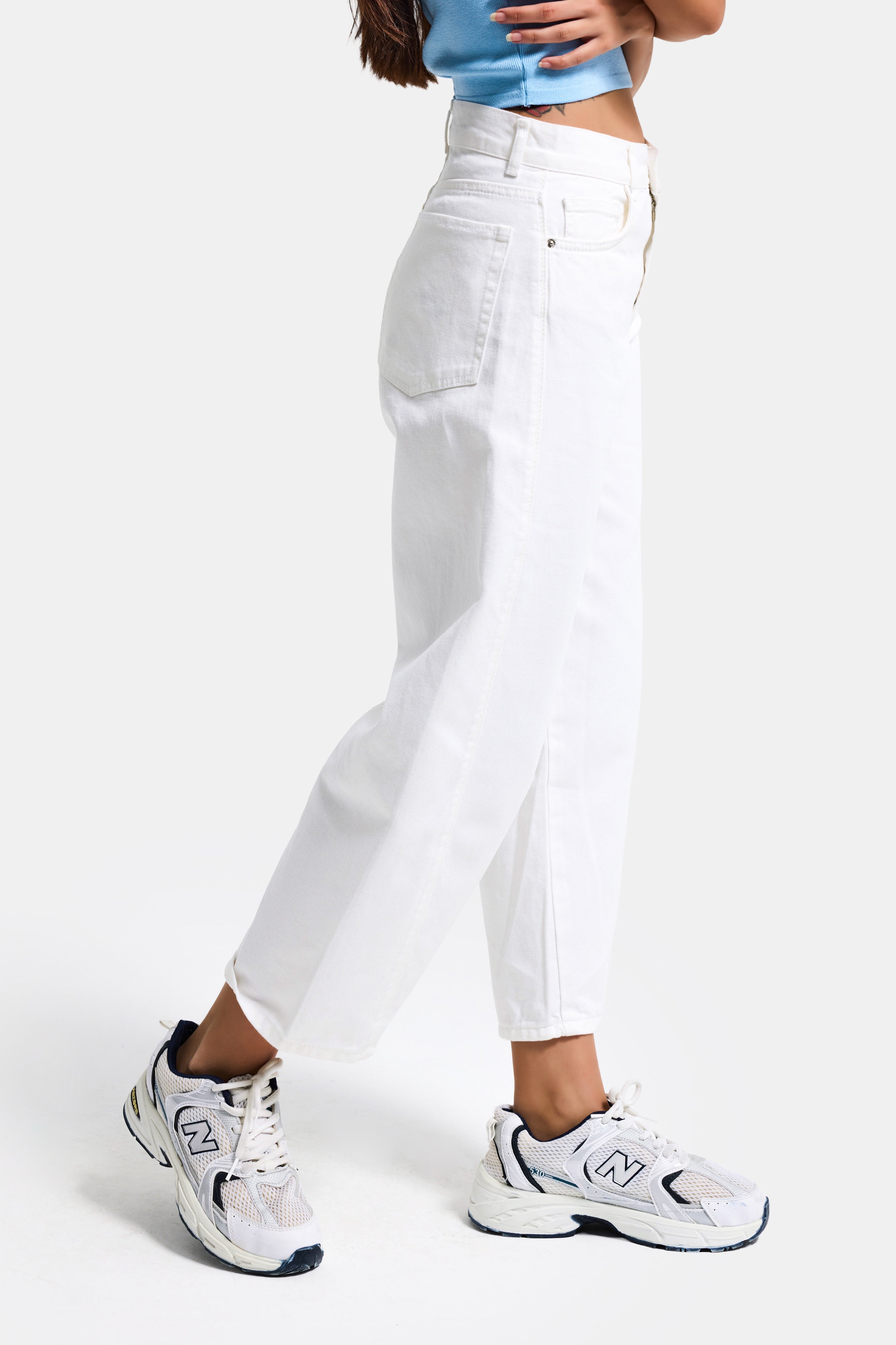Kadın Kırık Beyaz Venüs 7s6-101 Mid Rise Carrot Fit %100 Koton Denim Jean