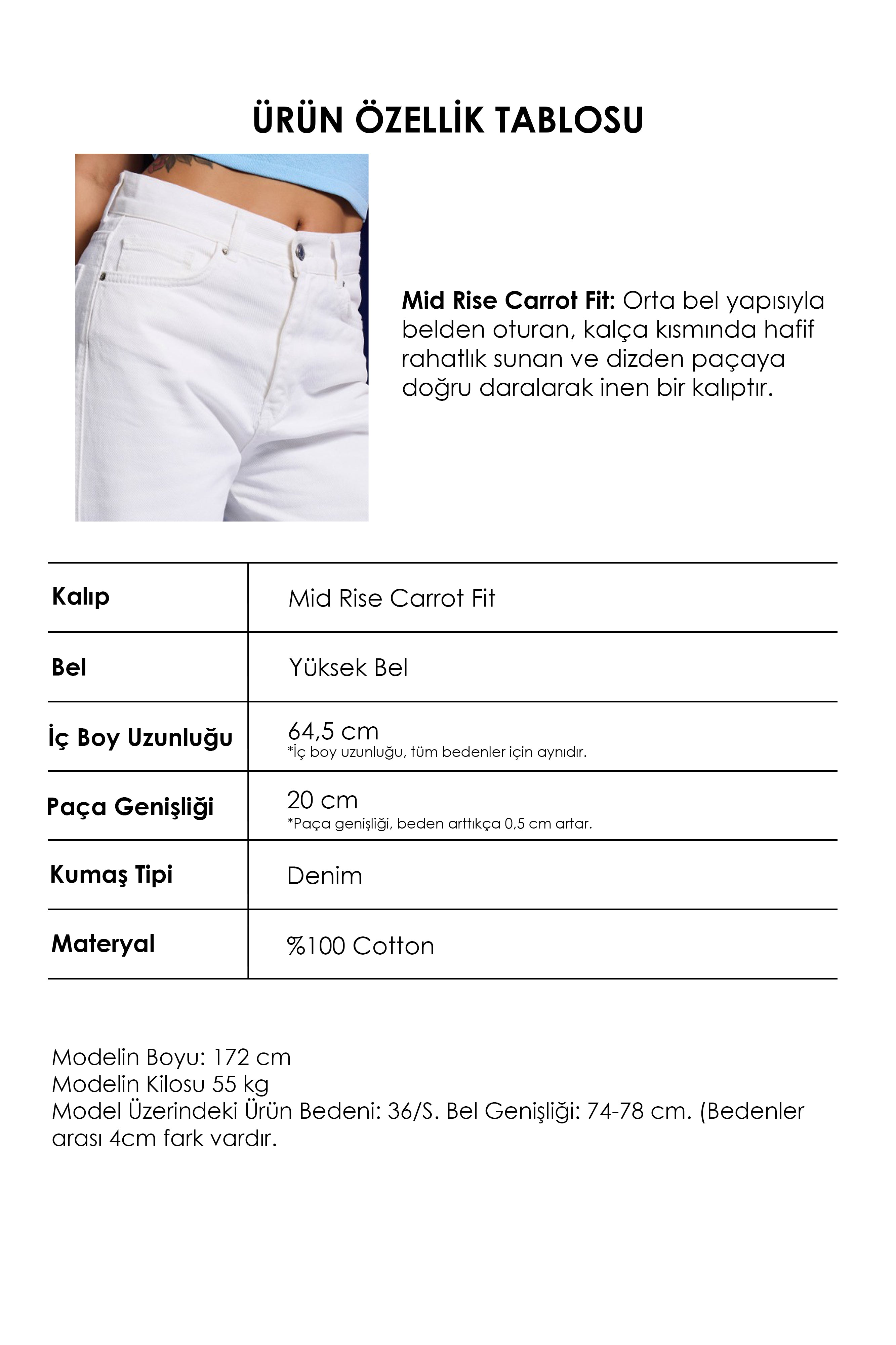 Kadın Kırık Beyaz Venüs 7s6-101 Mid Rise Carrot Fit %100 Koton Denim Jean
