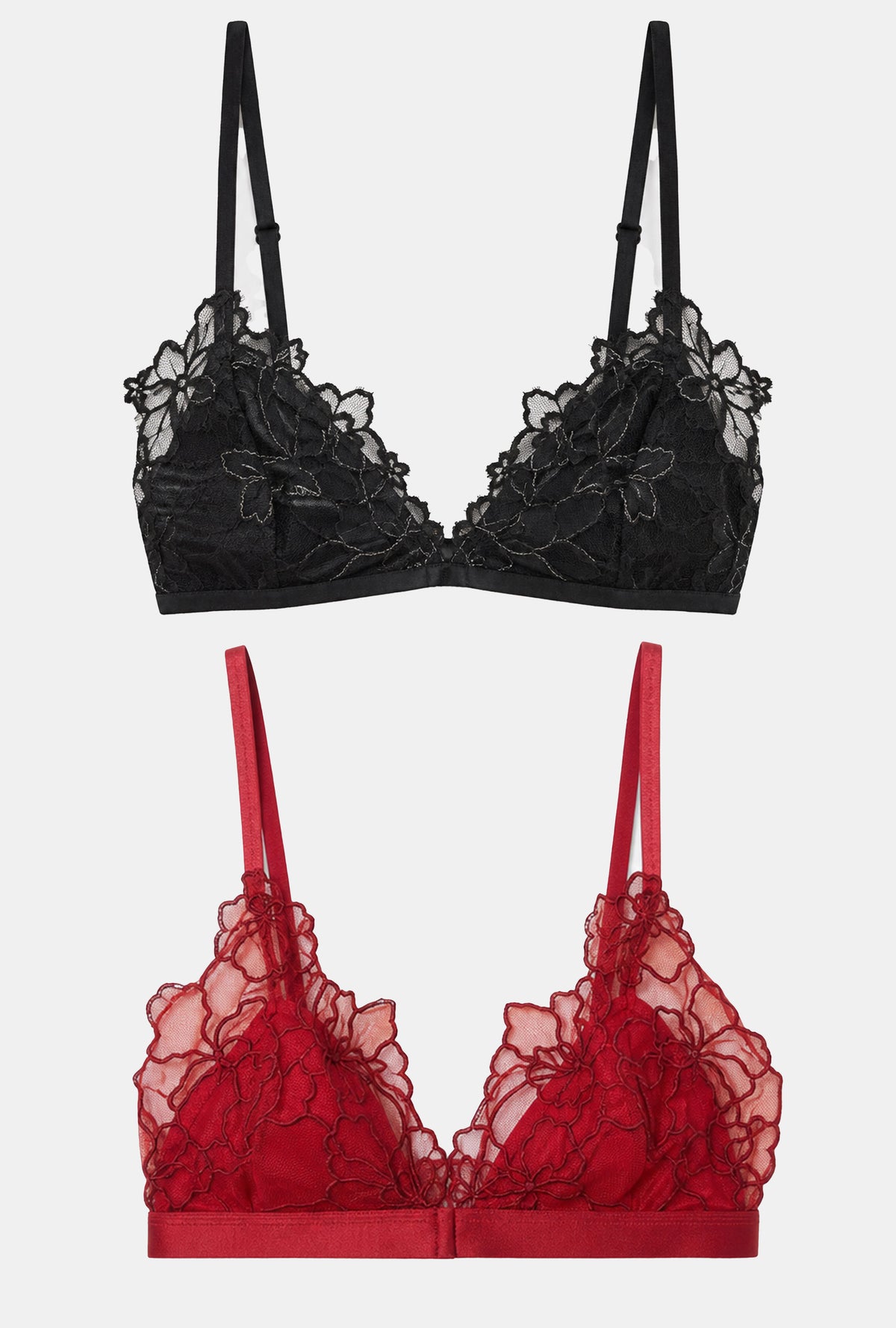 Kadın Kırmız Siyah 2'li Paket Dantelli Bralet Büstiyer