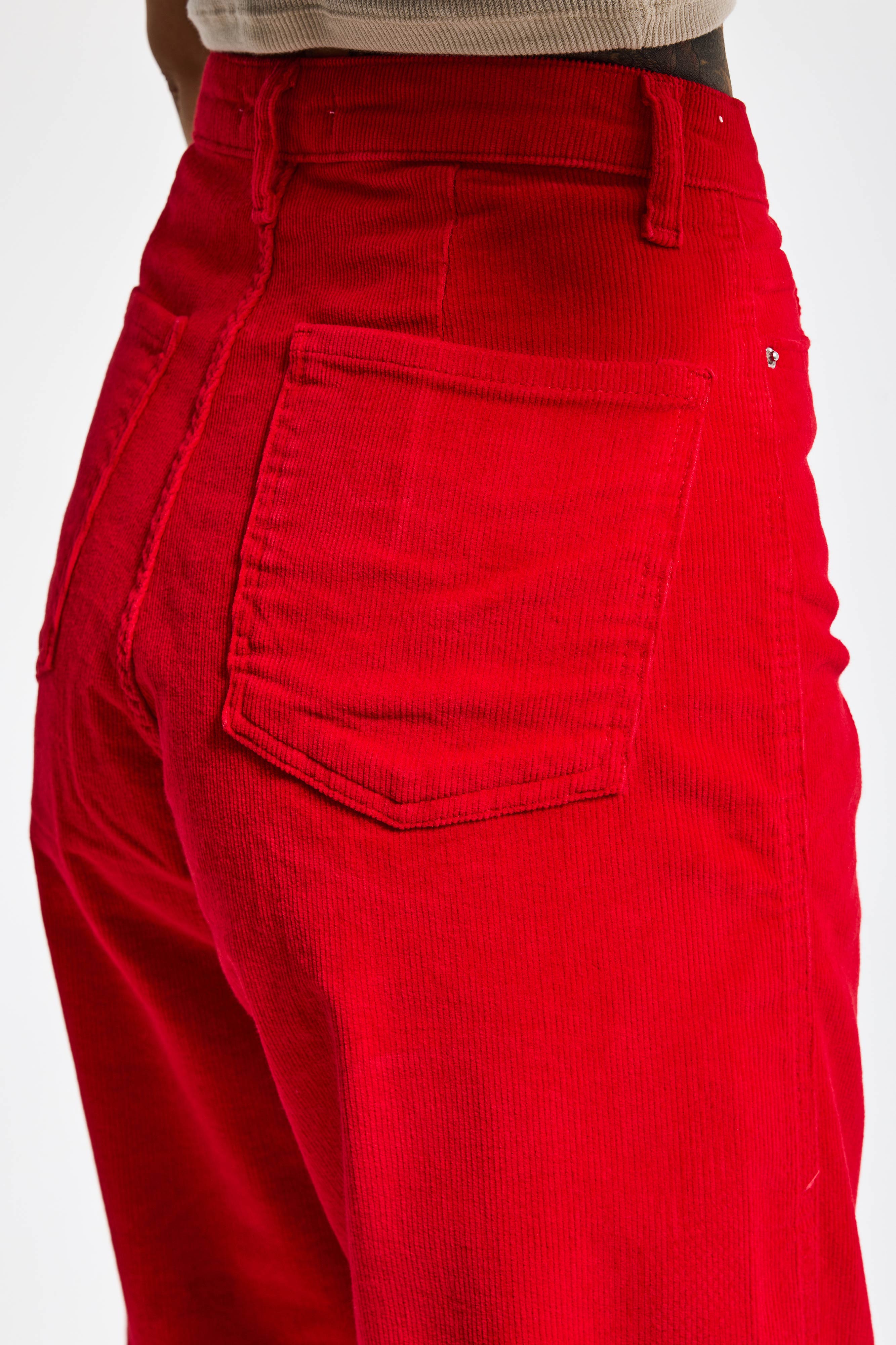 Kadın Kırmızı 26w5-19 Relax Fit Velvet Kadife Kumaş Pantolon