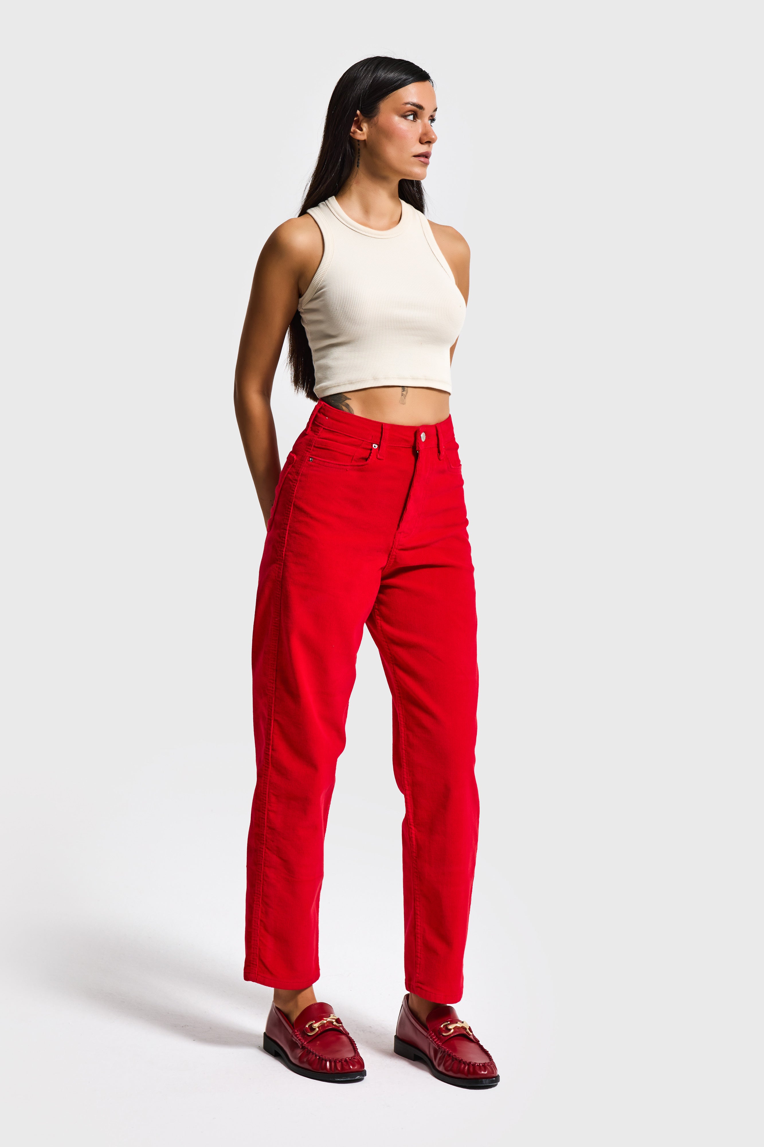 Kadın Kırmızı 26w5-19 Relax Fit Velvet Kadife Kumaş Pantolon