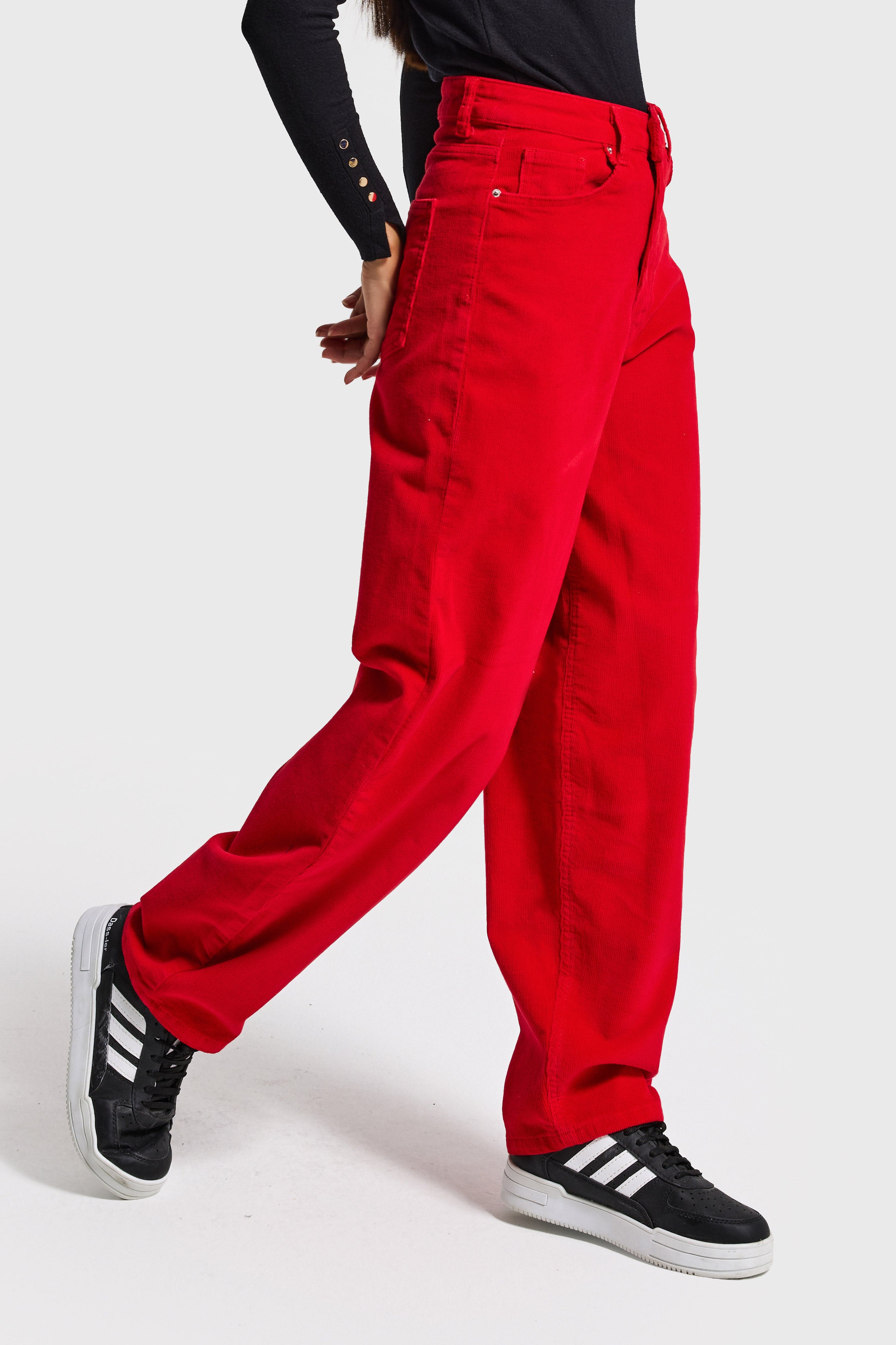 Kadın Kırmızı 26w5-19 Skater Fit Velvet Kadife Kumaş Pantolon