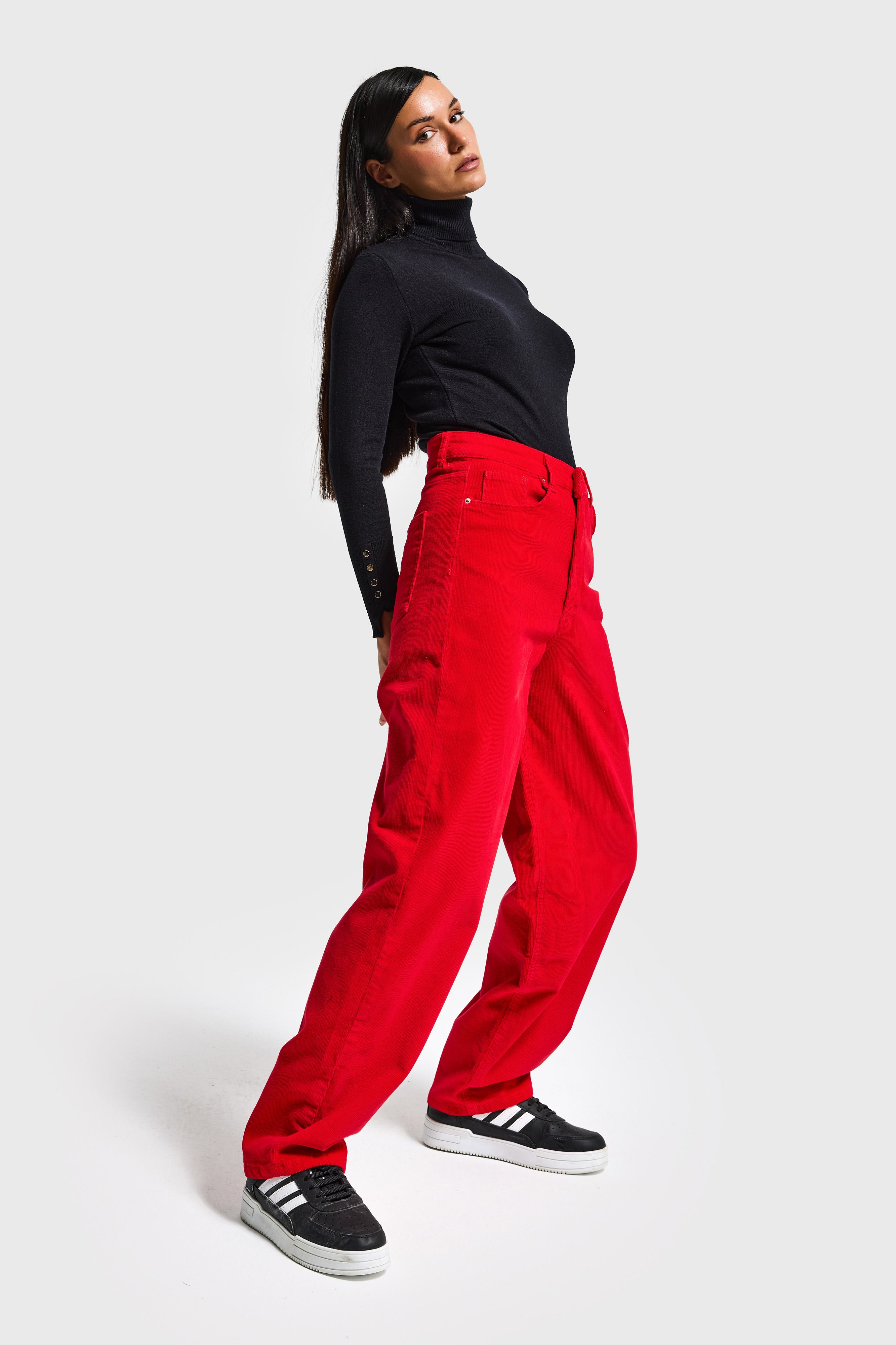 Kadın Kırmızı 26w5-19 Skater Fit Velvet Kadife Kumaş Pantolon