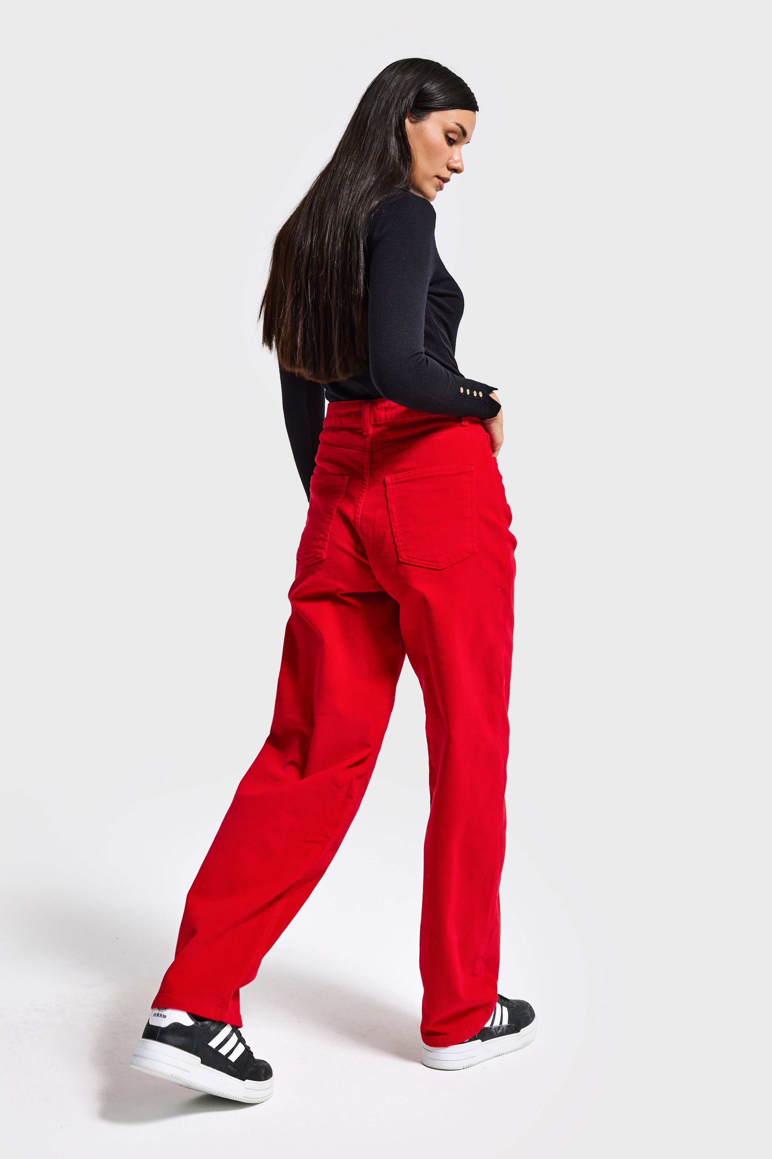 Kadın Kırmızı 26w5-19 Skater Fit Velvet Kadife Kumaş Pantolon