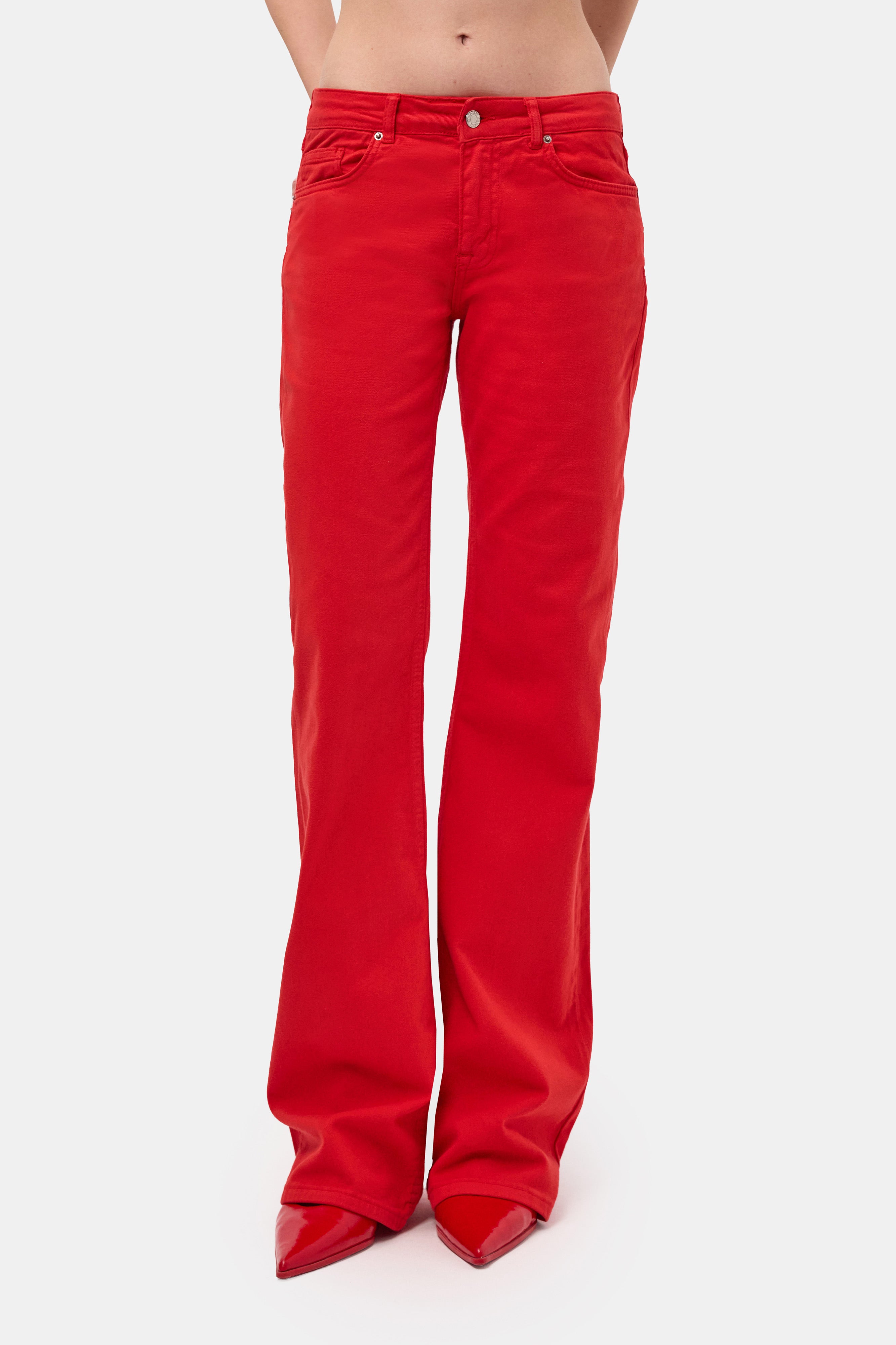 Kadın Kırmızı 6s6-19 Mid Rise Flare Fit Denim Jean